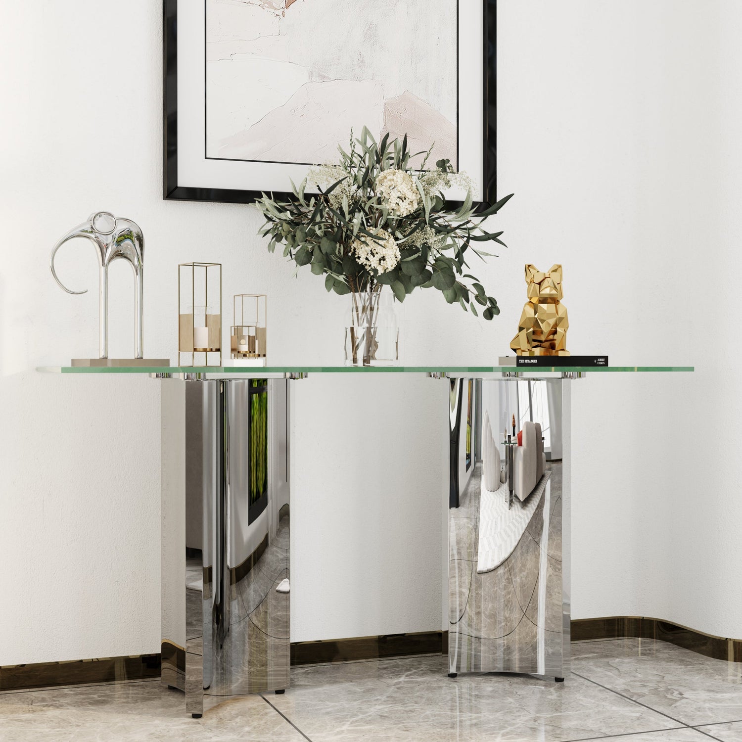 Beautiful and Elegant Entrance Hall with Silver Polished Base, Charming.