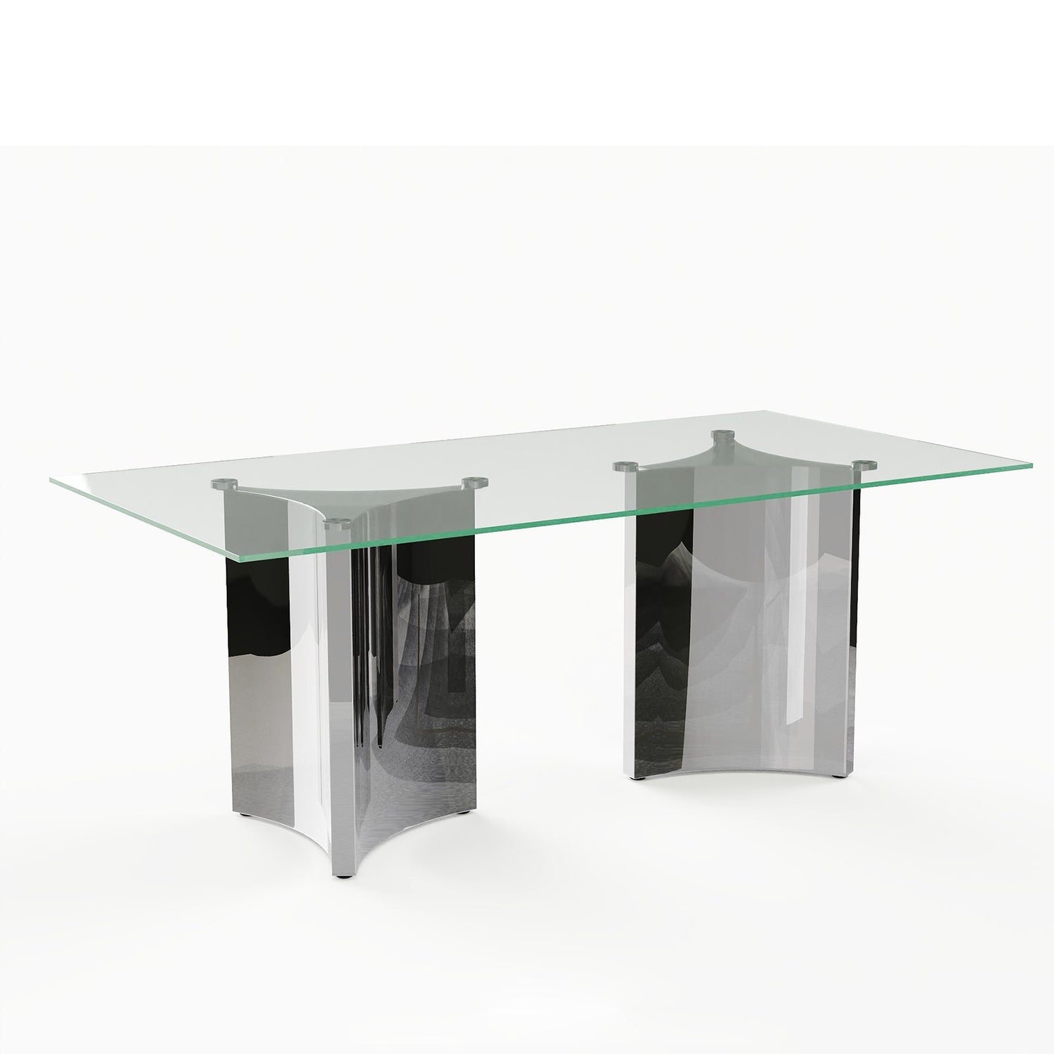 78" Glass Dining Table with Stainless Steel Base and Polished Silver Base