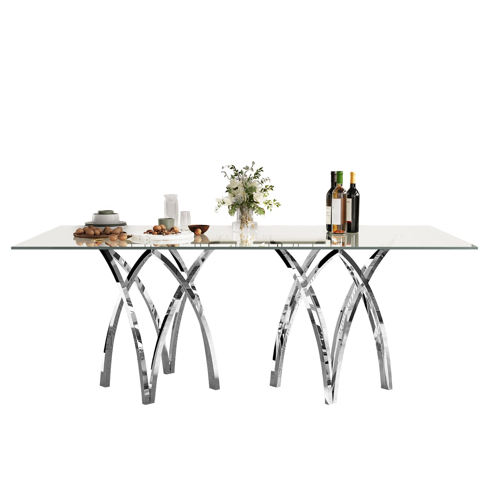 Modern 78 inch Glass Dining Table, Suitable for 6-8 People