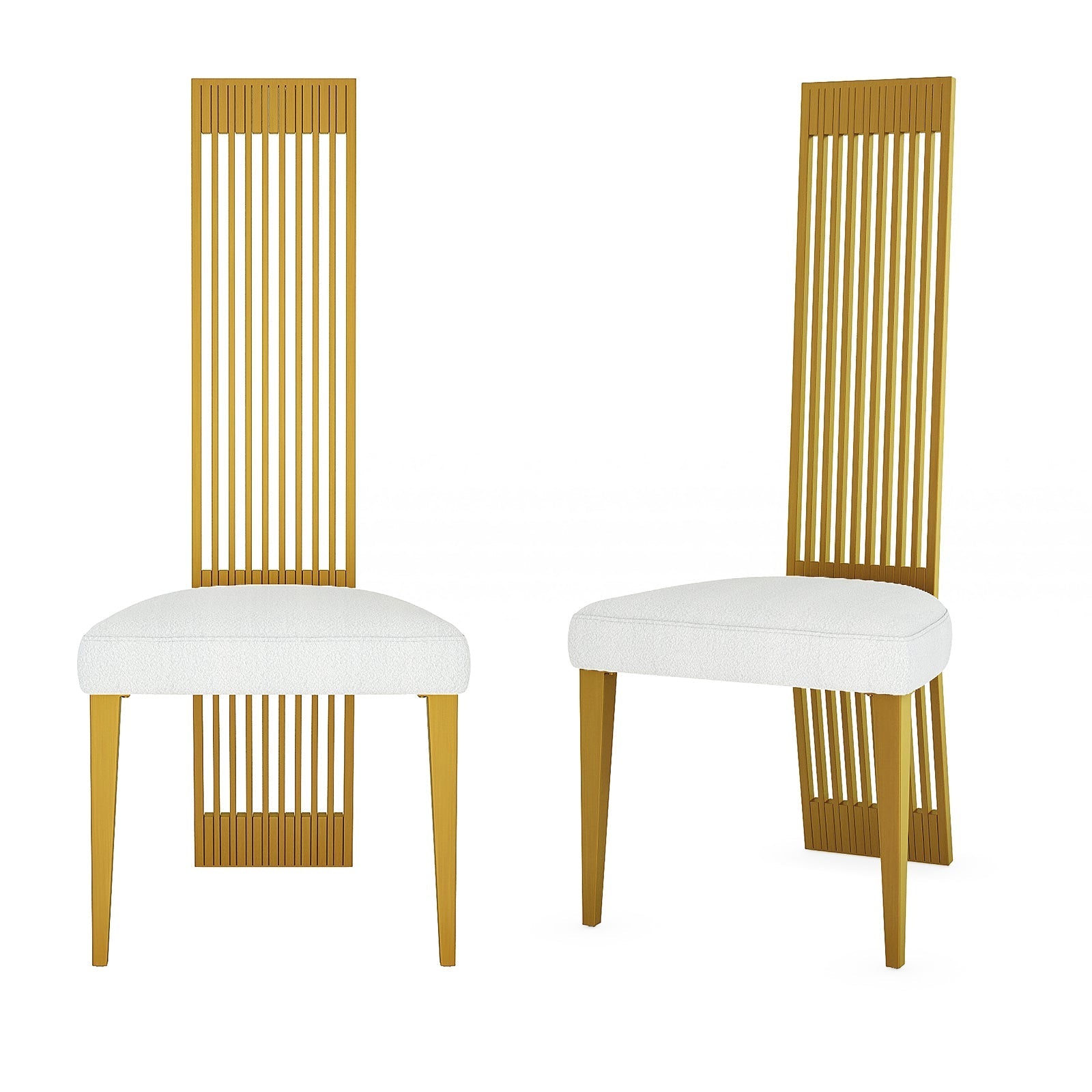 Brushed Gold and White High Back Dining Chairs For Dining Room