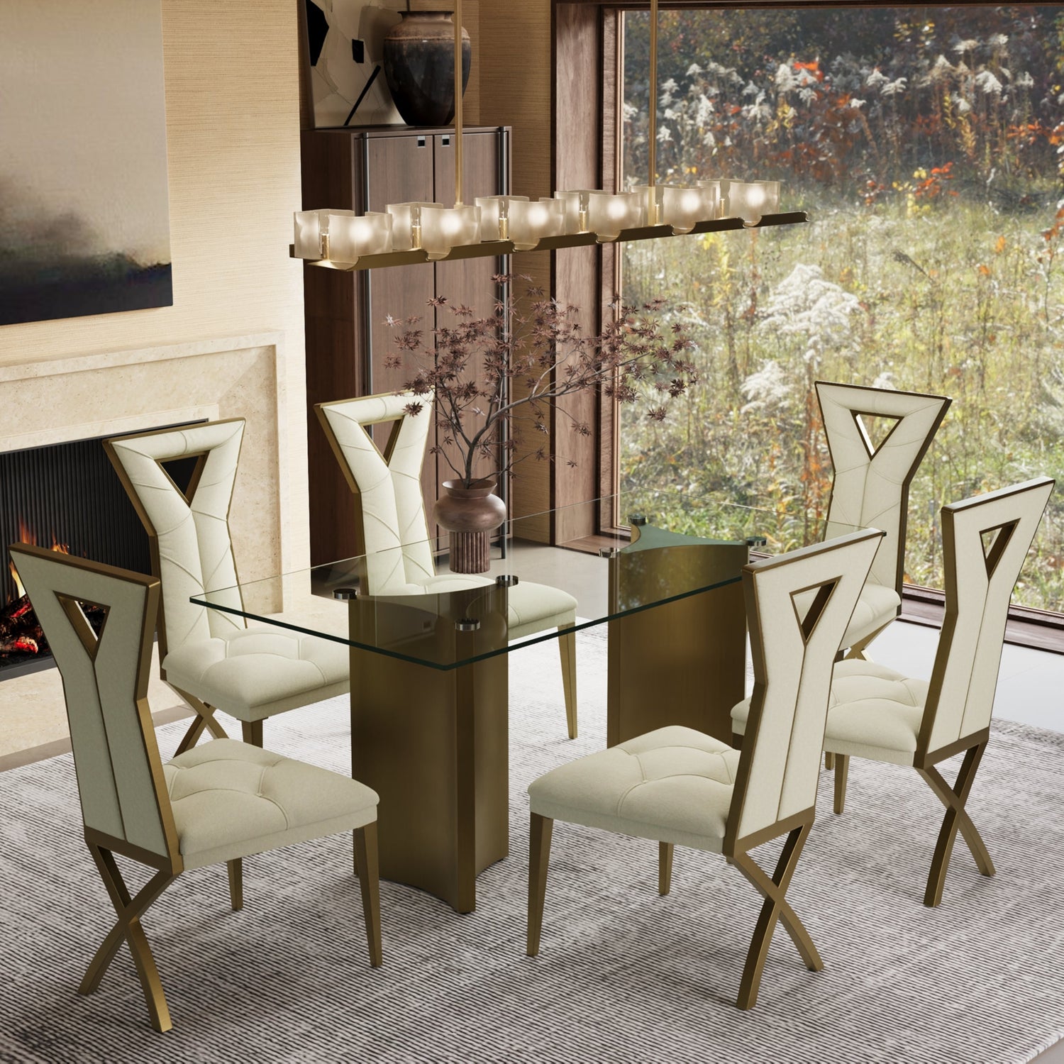 Brushed Dining Table For 6 People, Luxury and Modern, Suitable for Dining Room, Kitchen