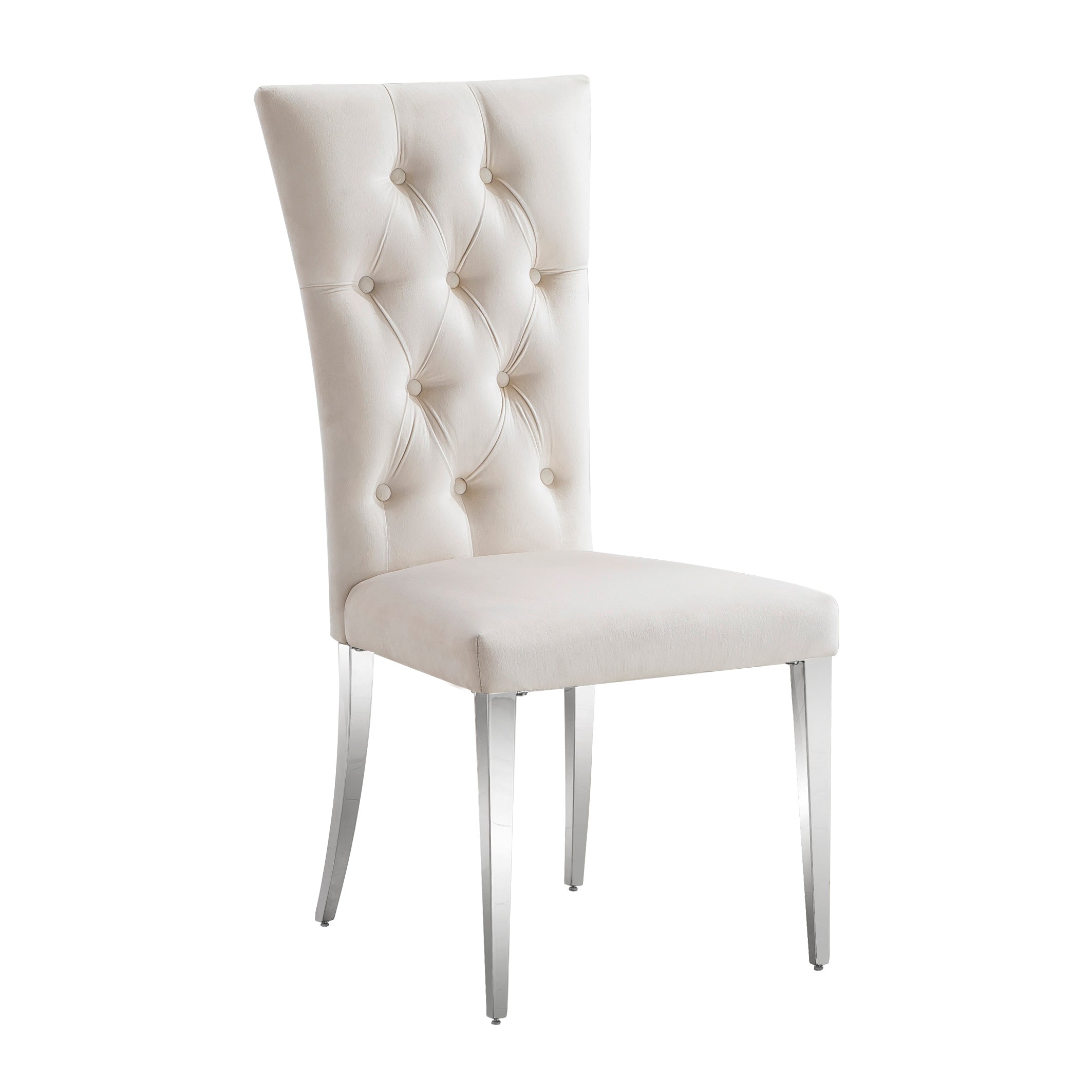 White Velvet Dining Chairs | Buttons Tufted | High Back| C126