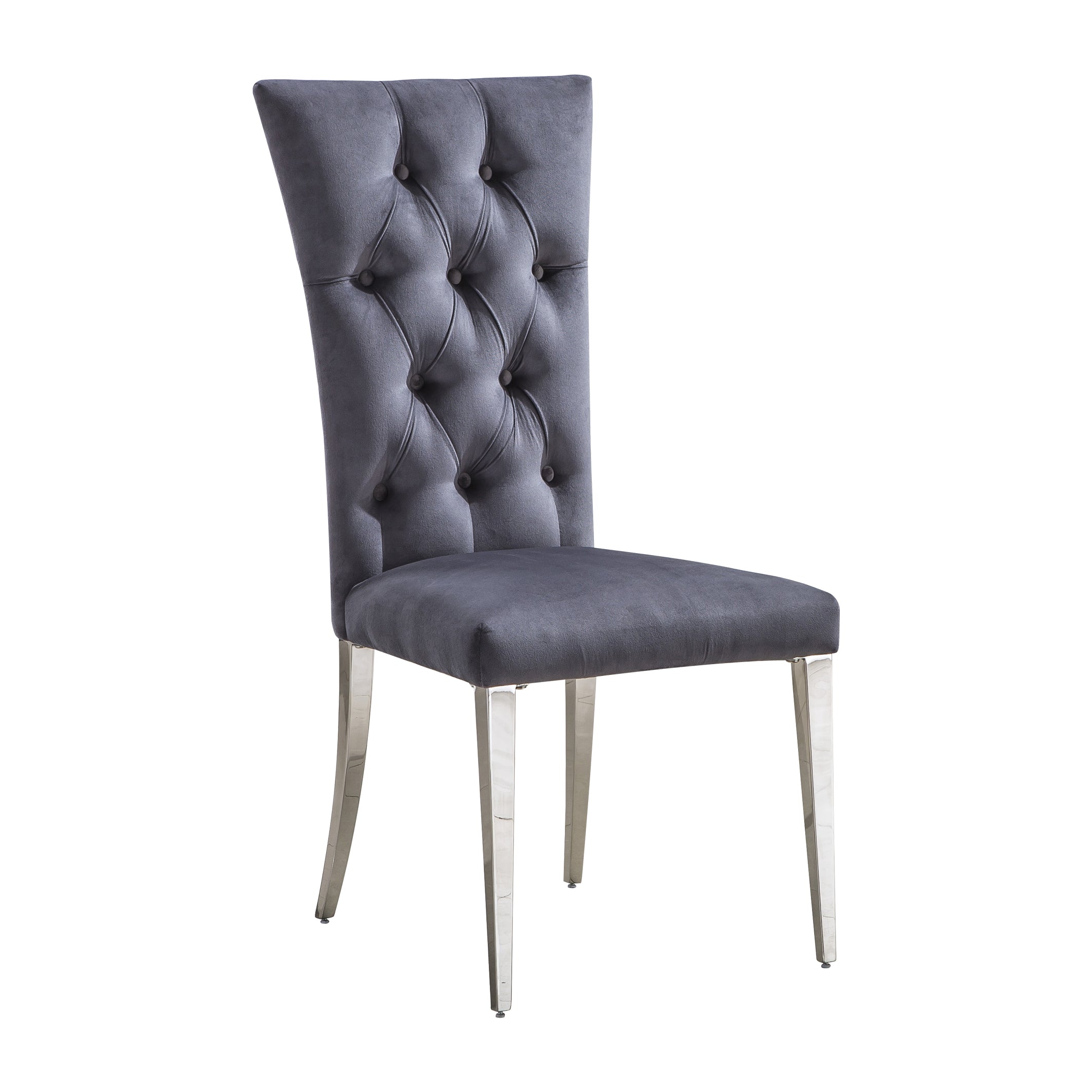 Gray Velvet Dining Chairs | Buttons Tufted | High Back| C124