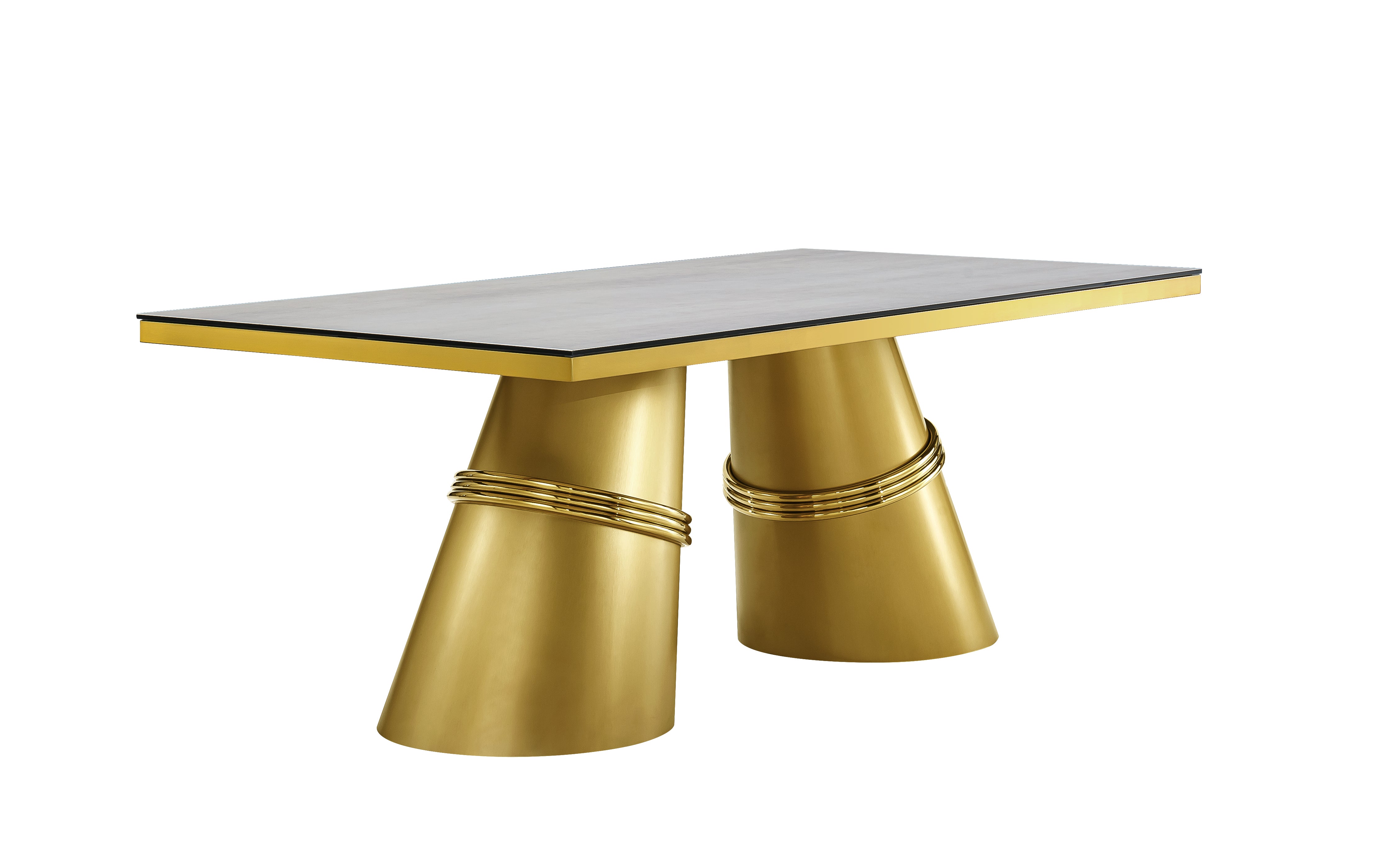 AUZ Dining table Brushed Gold Stainless Steel Legs for 6-8 Glass top Luxury Furniture