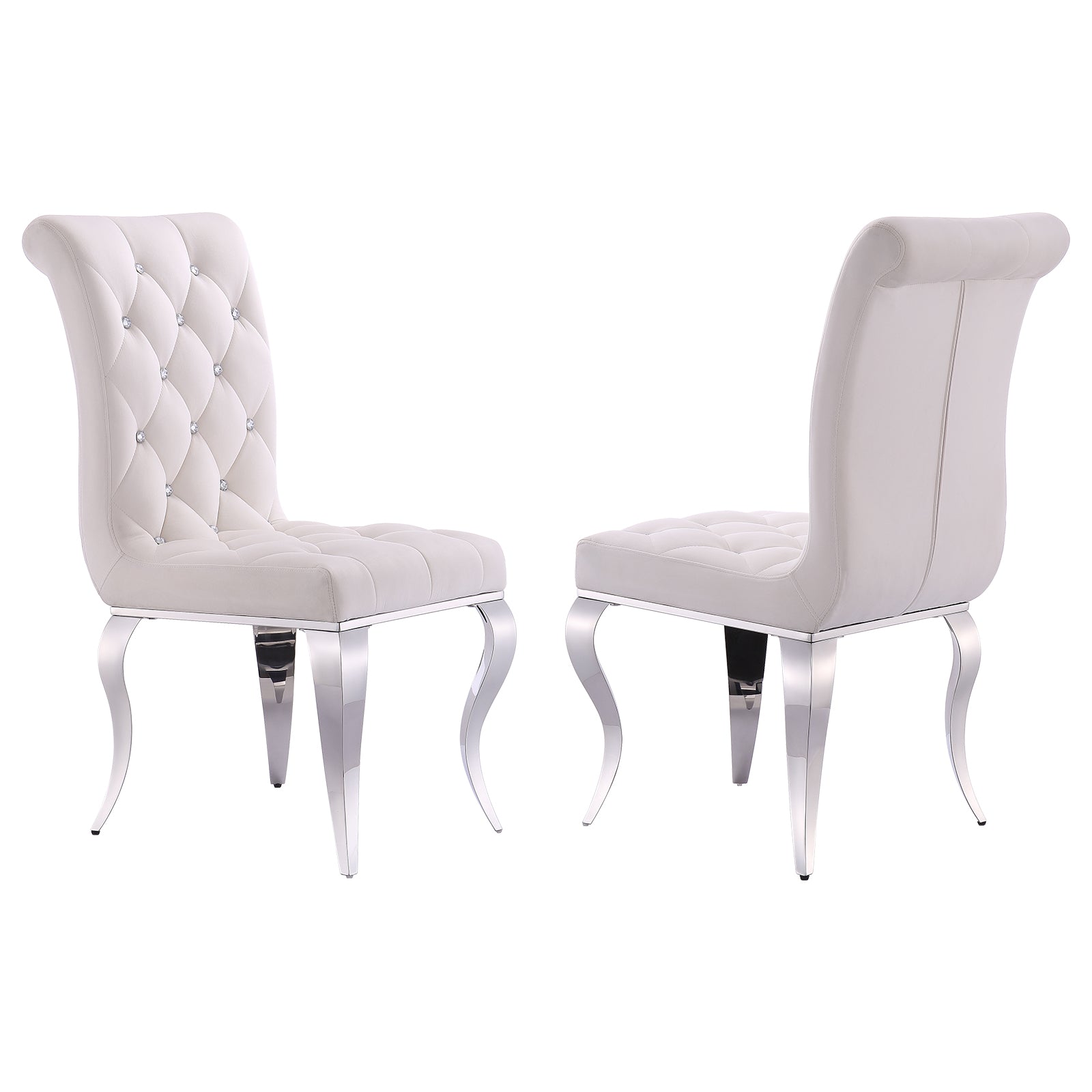 White Velvet dining Chairs| Button Tufted Crystal Back | C133