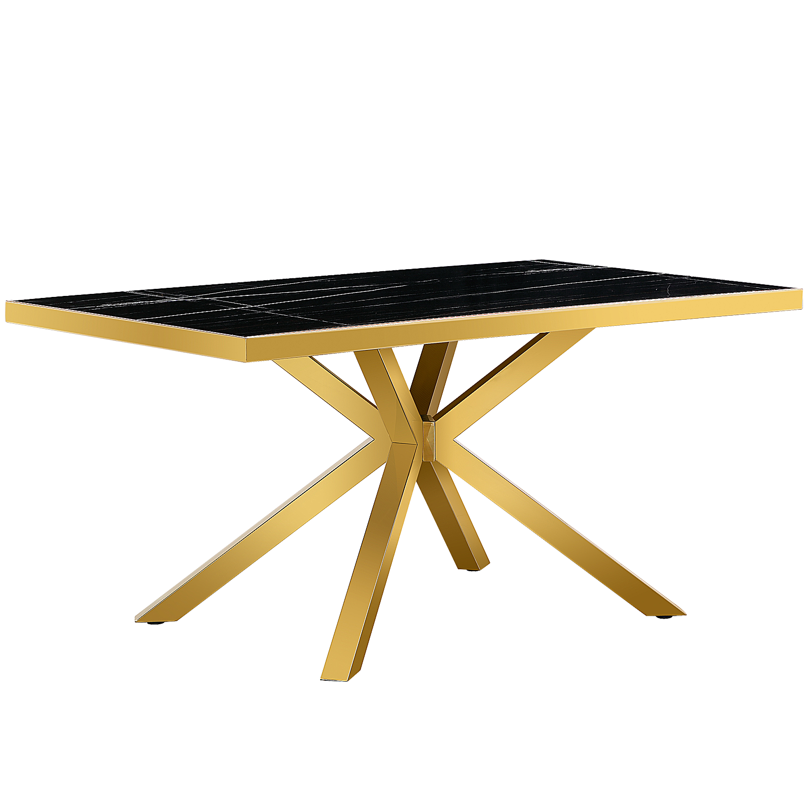 Black Gold dining table | 63" Black rectangle Top | Metal X-Base | T221