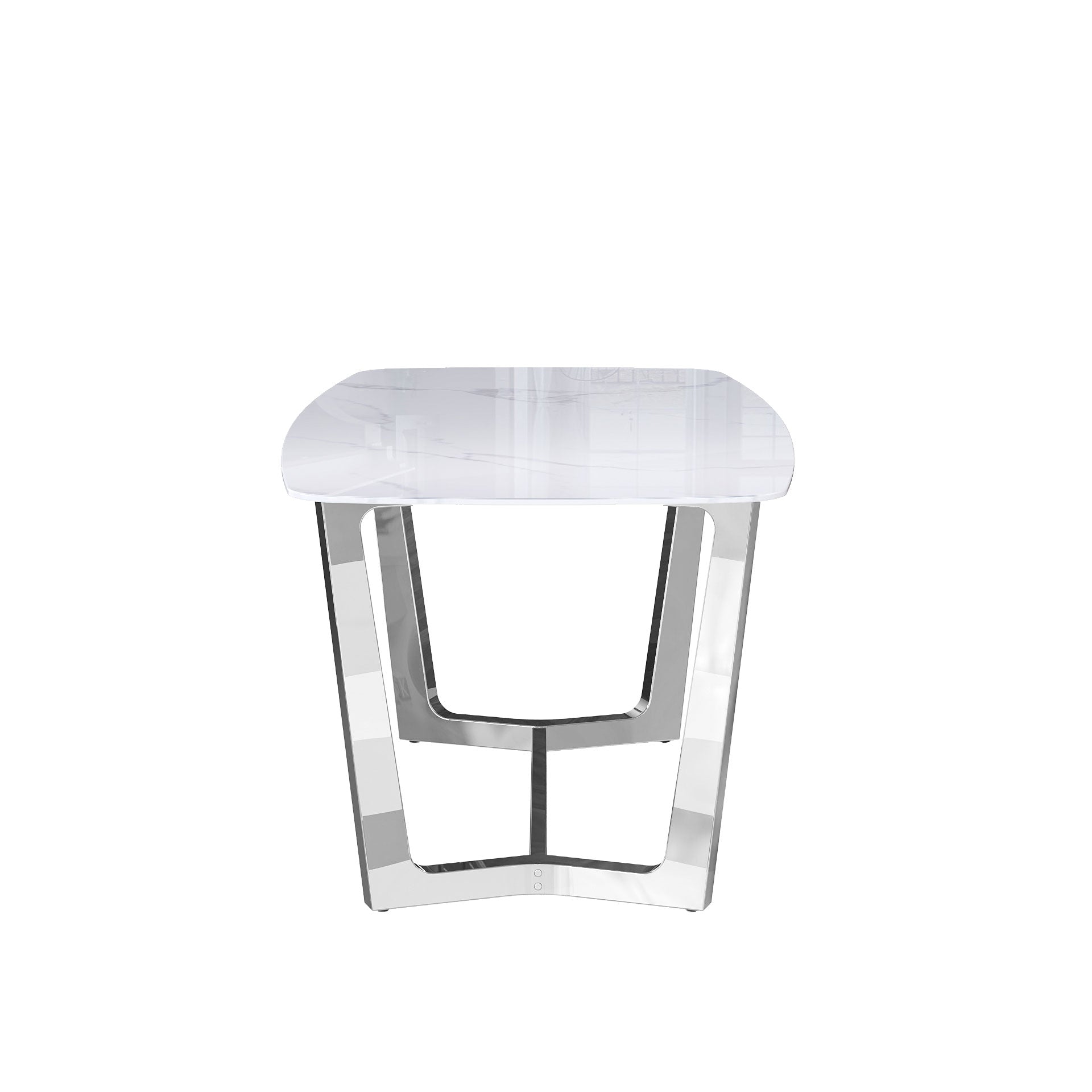 70" White Dining Table | Sintered Stone Dining Room Table for 4-6 | Silver Polished Frame | T235