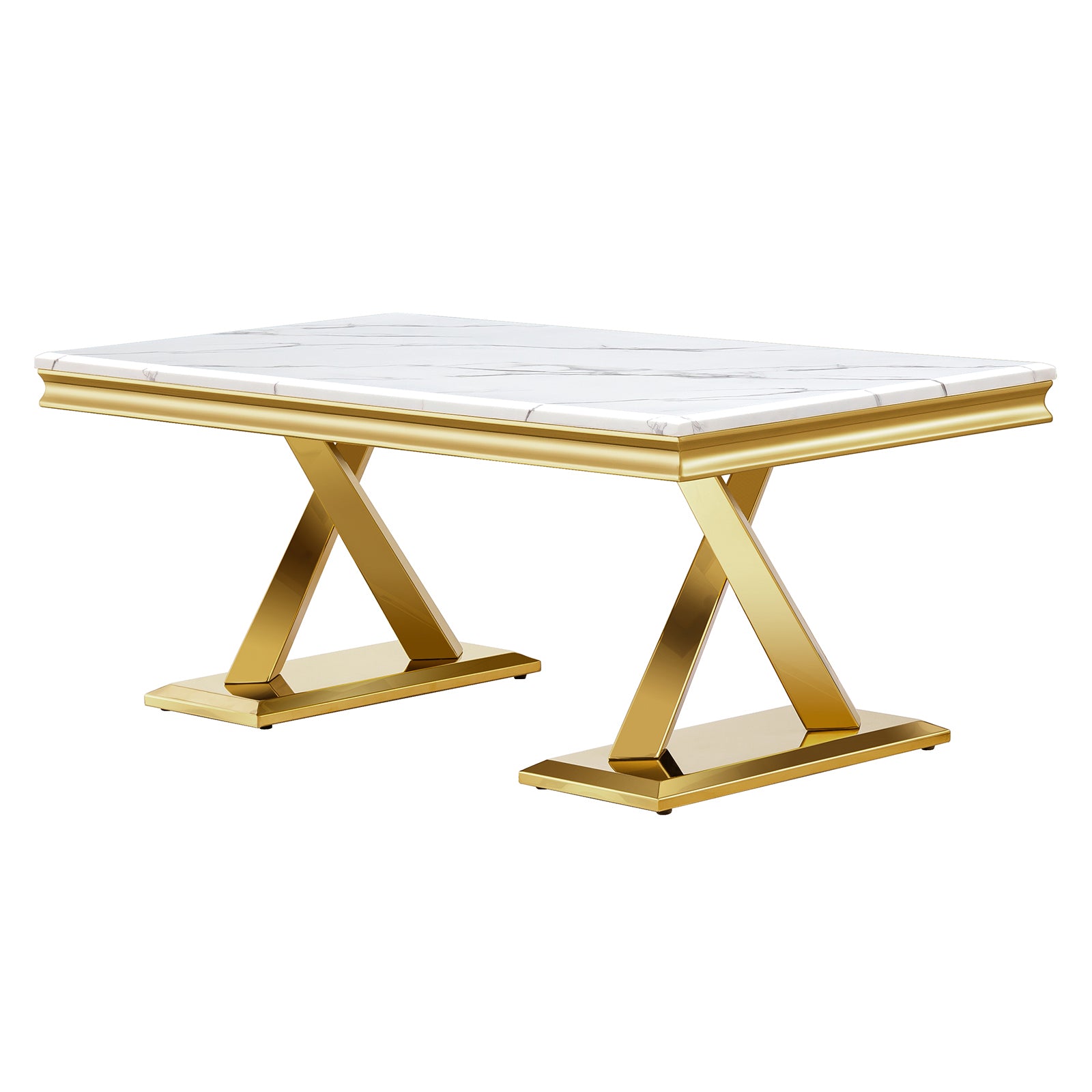 White Gold Coffee Table With Metal X Base | F304
