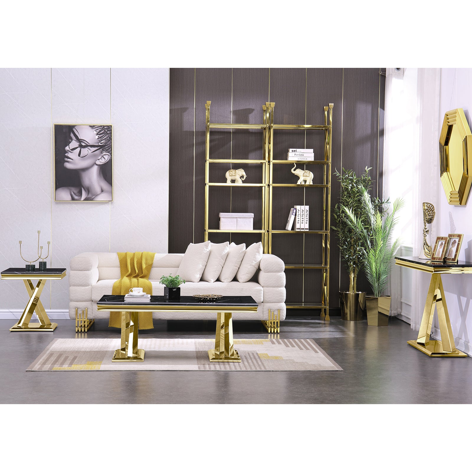 Black Gold Coffee Table With Metal X Base | F303