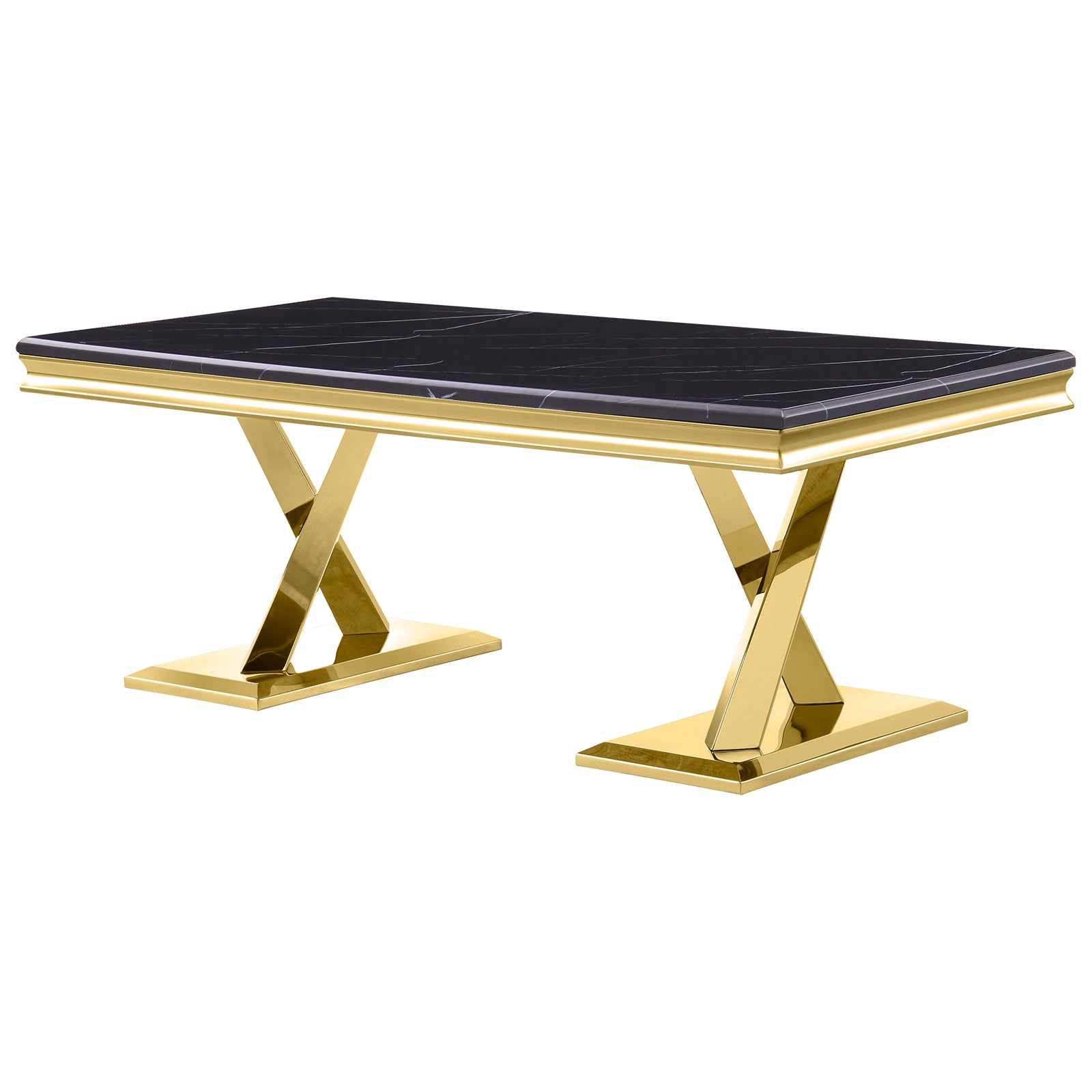 Black Gold Coffee Table With Metal X Base | F303
