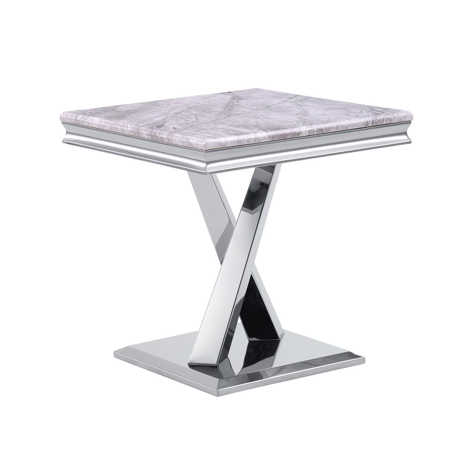 Silver End Table with metal x base | E405