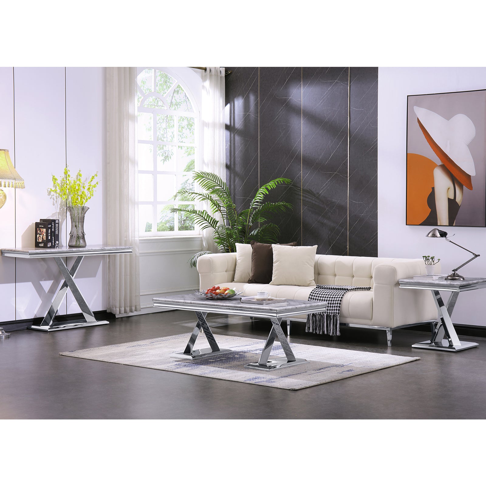 Silver Gray Living room table Set | X Metal Base | L201