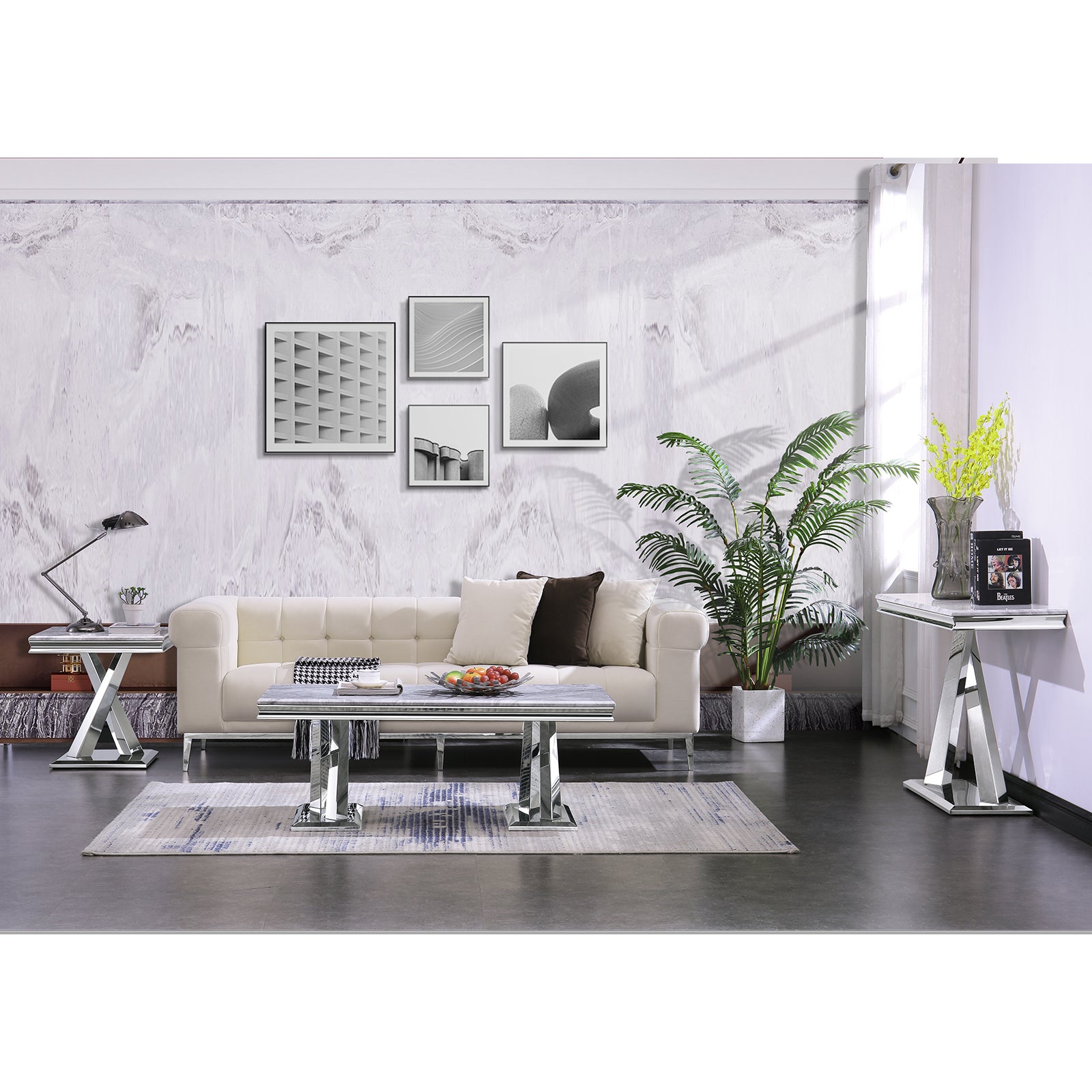 Silver Gray Living room table Set | X Metal Base | L201