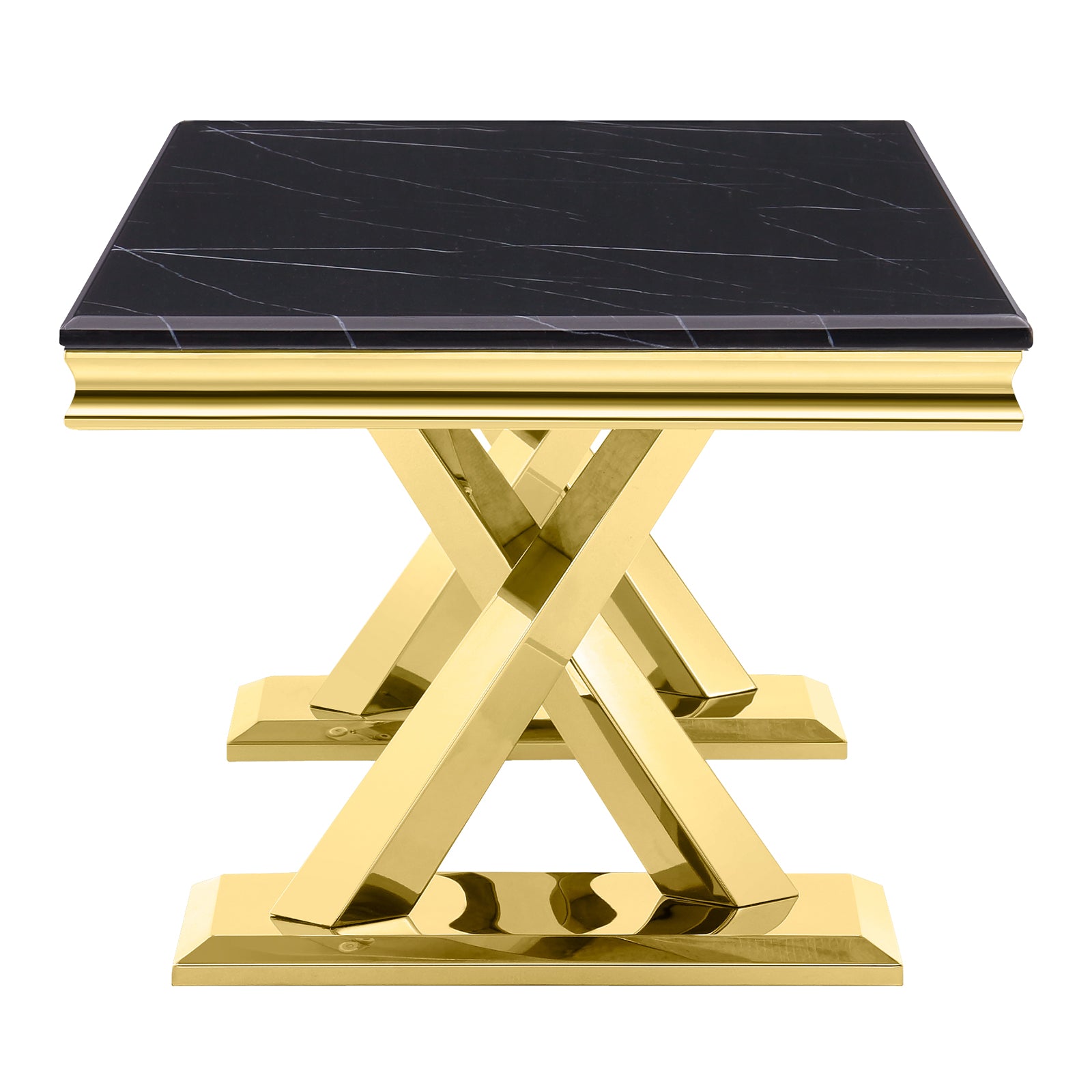 Black Gold Coffee Table With Metal X Base | F303