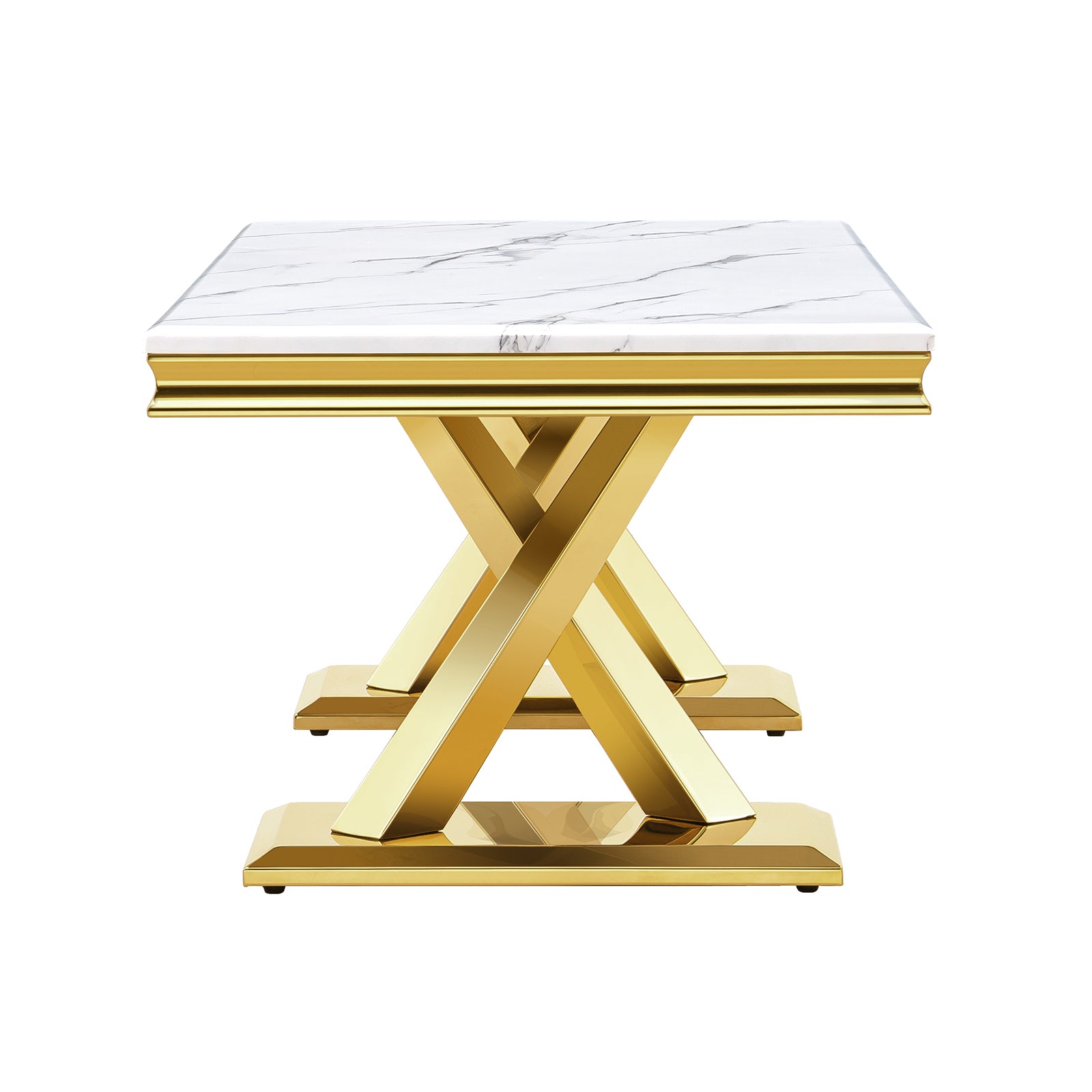 White Gold Living room table Set | Metal X Base | L200
