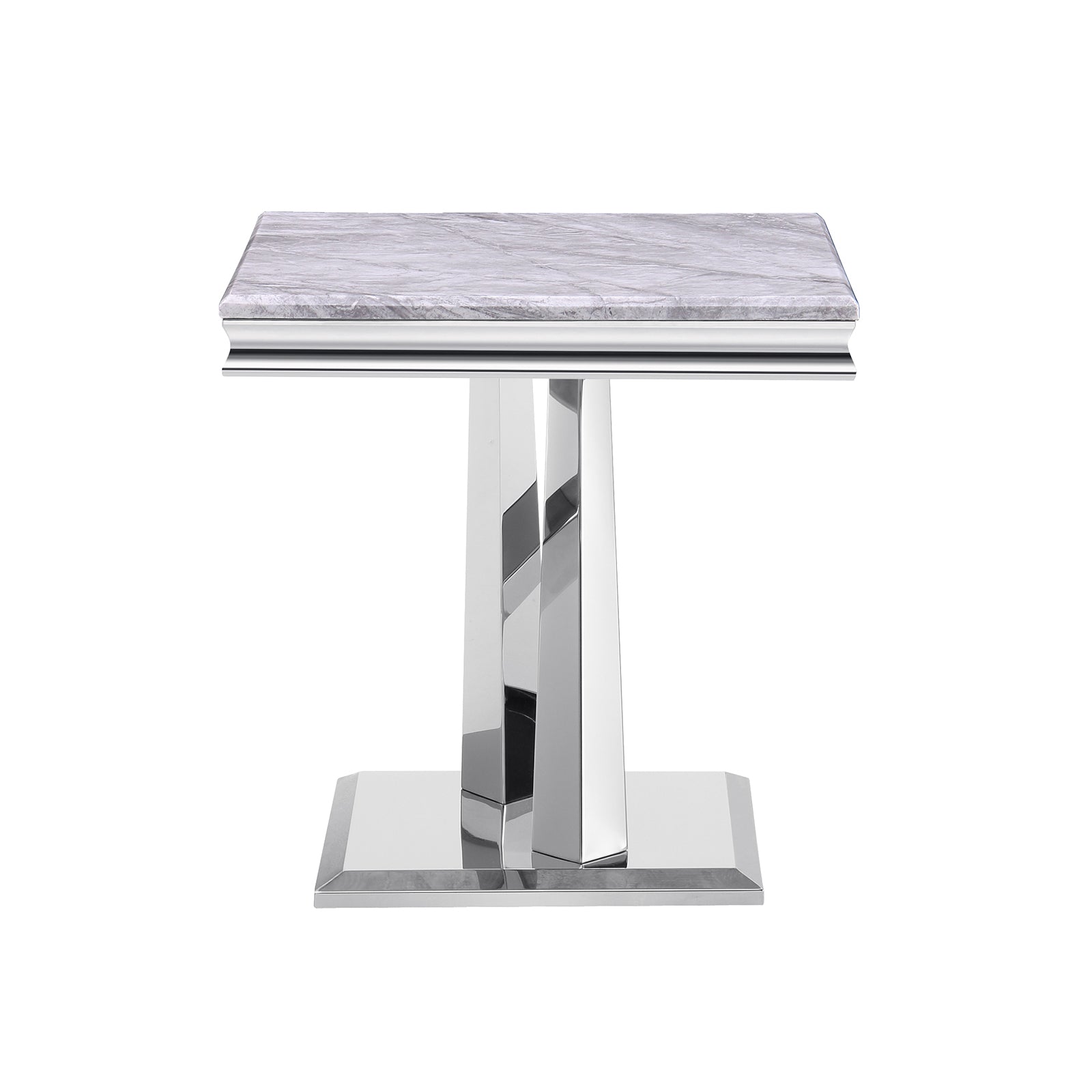 Silver End Table with metal x base | E405