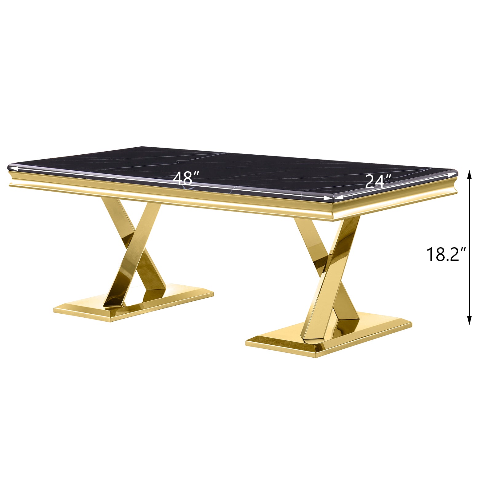 Black Gold Coffee Table With Metal X Base | F303