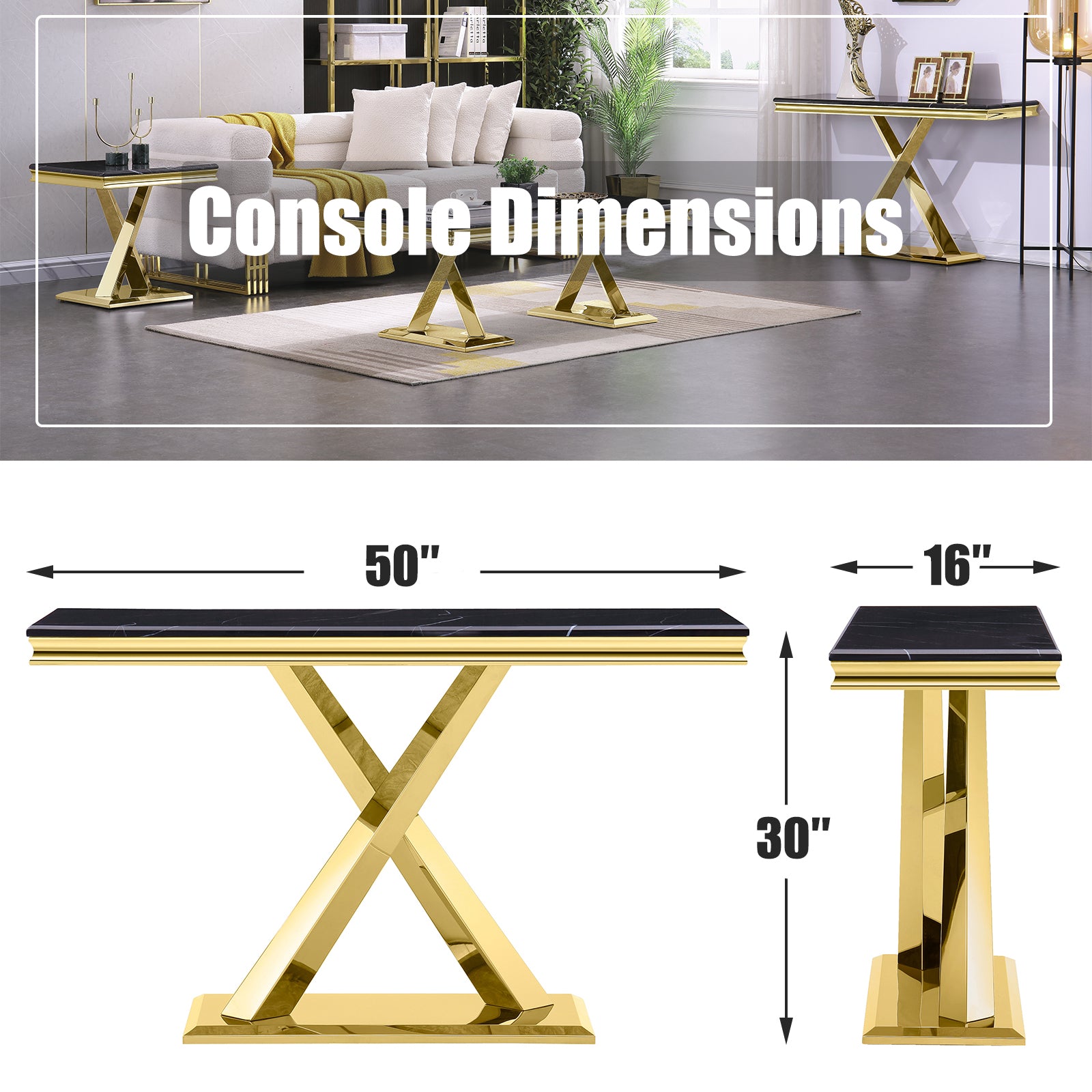 Black Gold Sofa Table with Metal X- Base | S511