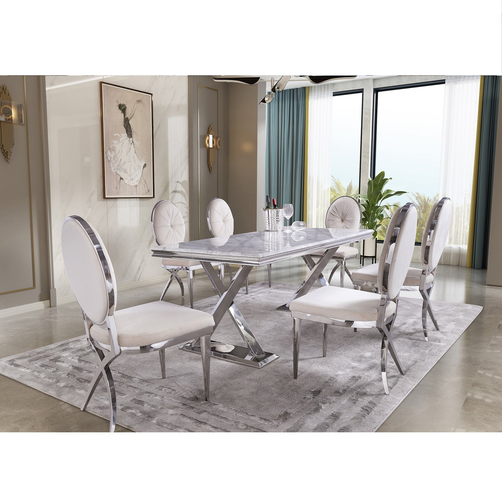 628-Set | AUZ Silver and Gray Dining room Sets for 6