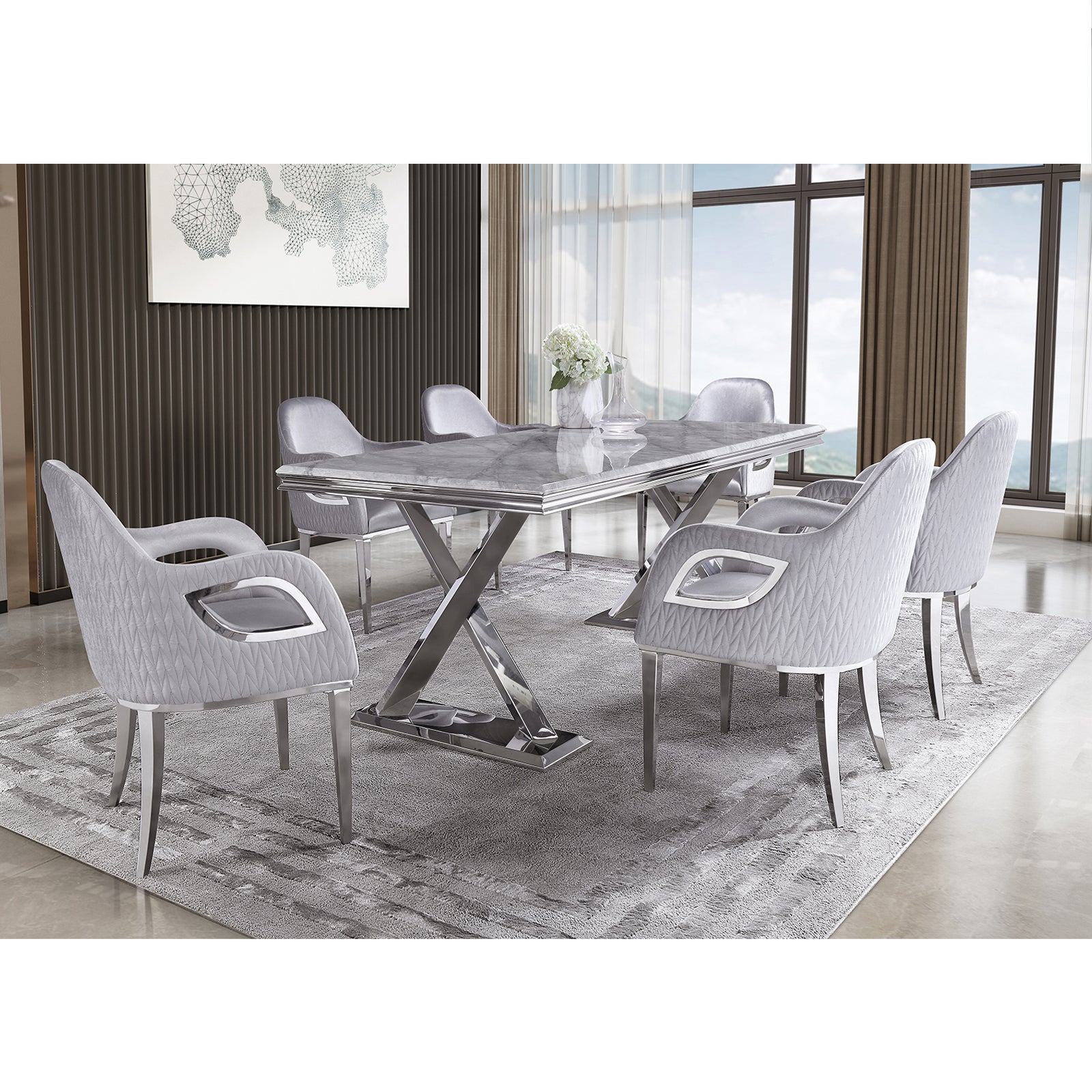 627-Set | AUZ Silver and Gray Dining room Sets for 6