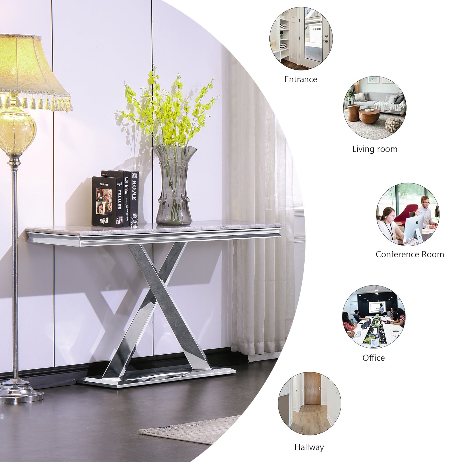 Silver Gray Sofa Table with Metal X- Base | S510