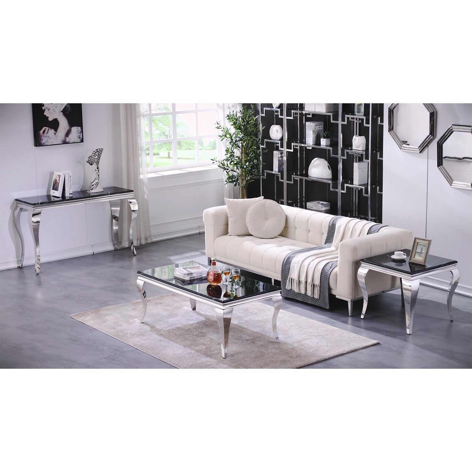 Black Silver Sofa Table with Stainless Steel Legs | S513