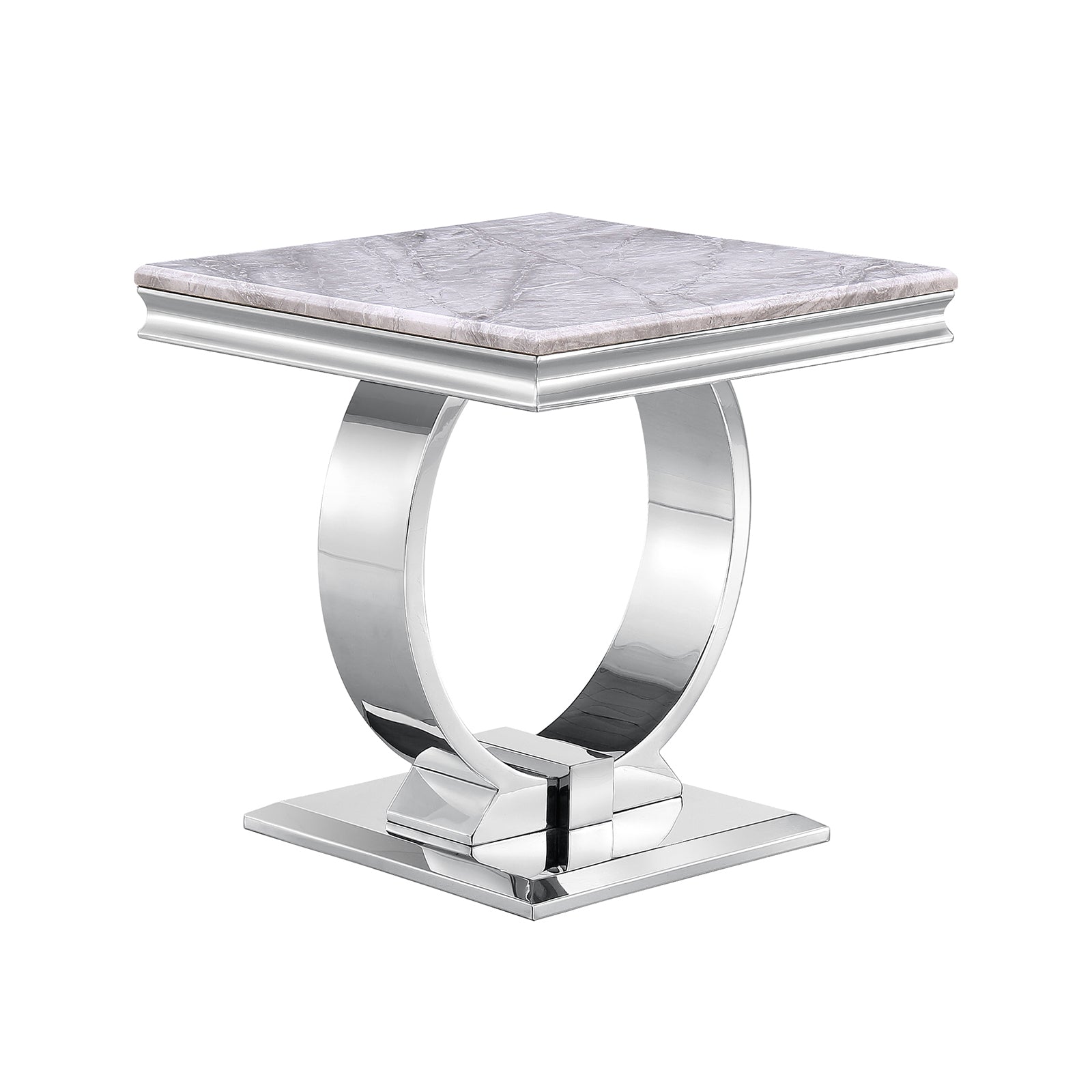 Silver End Table With Silver Metal U Base | E402