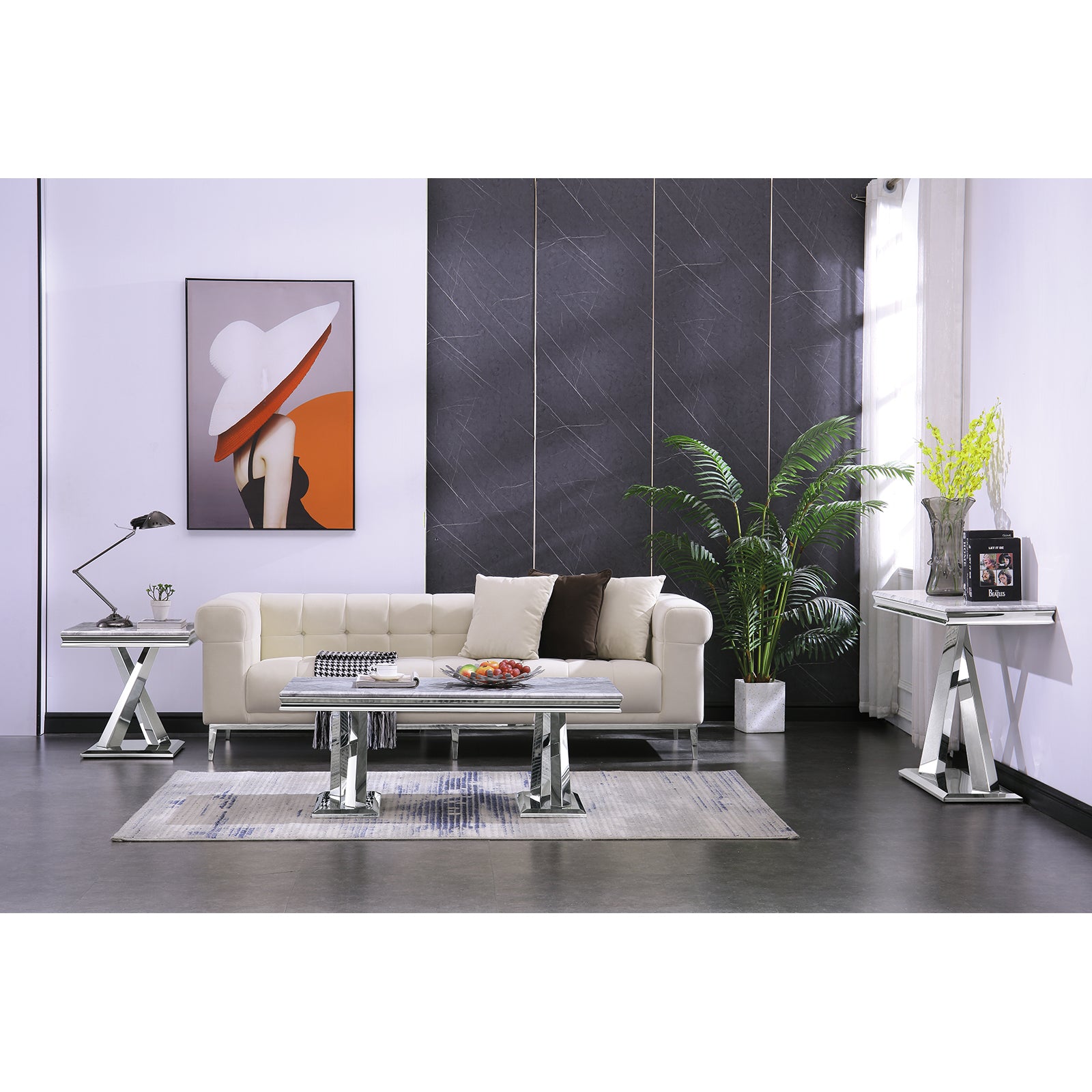 Silver Gray Sofa Table with Metal X- Base | S510