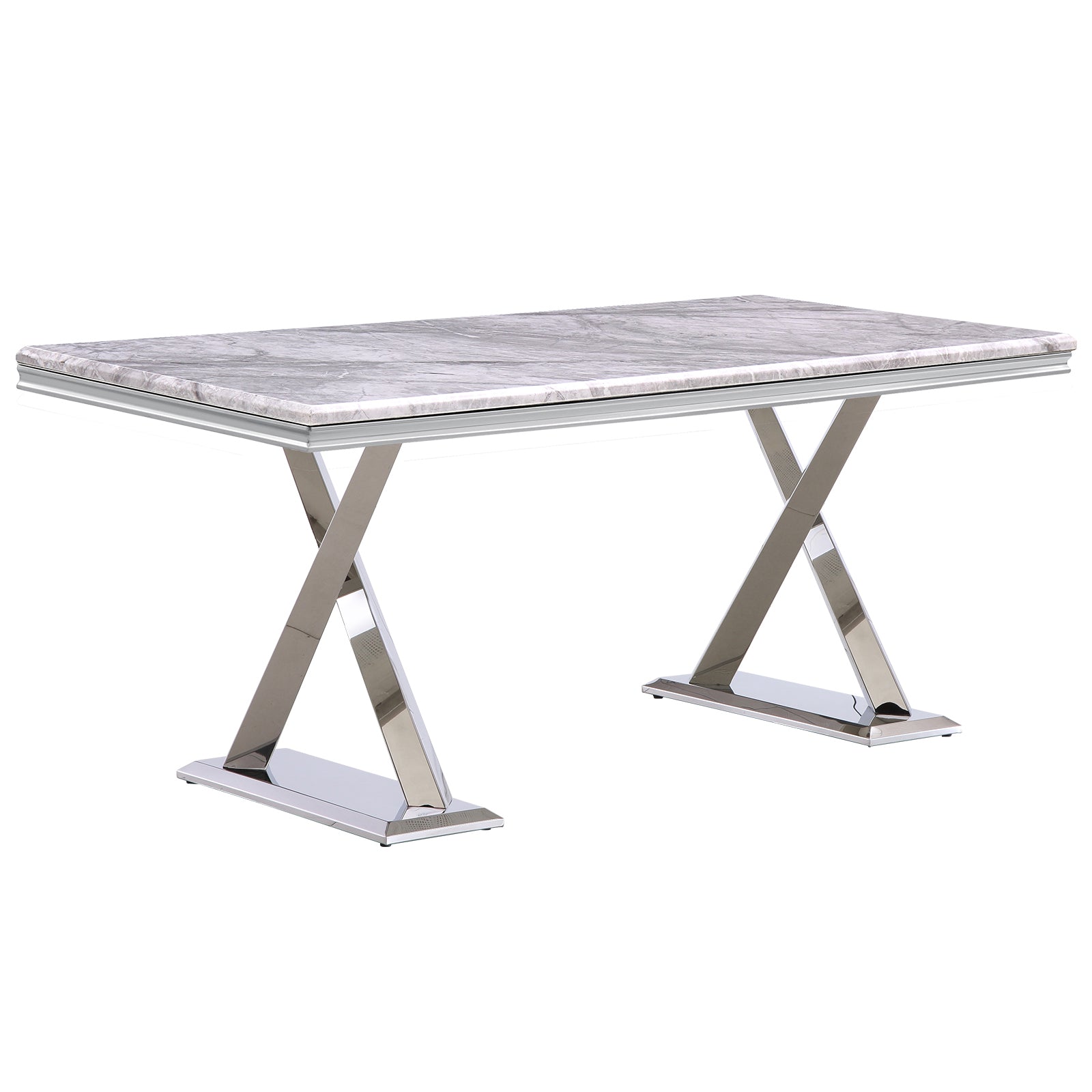 Gray Silver DIning table | 72" Rectangle Top | Metal X legs | T212