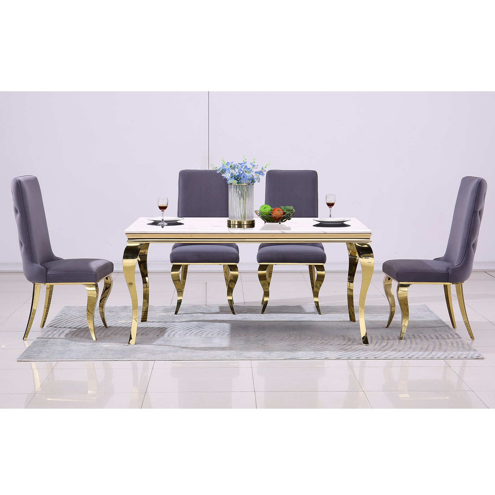 Gray velvet Dining Chairs | Button Back | Heavy duty | Gold metal legs | C160