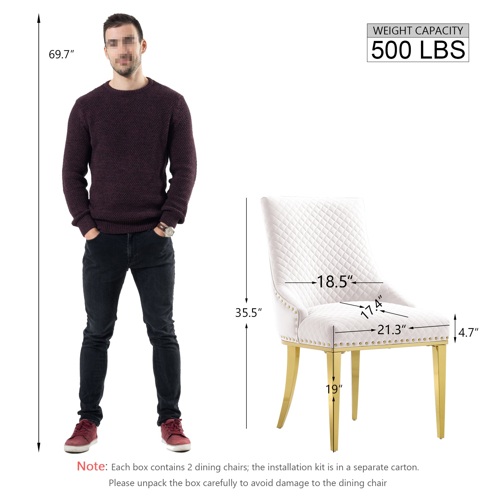 White Velvet Chairs | Nailhead Trim | Metal legs | C106