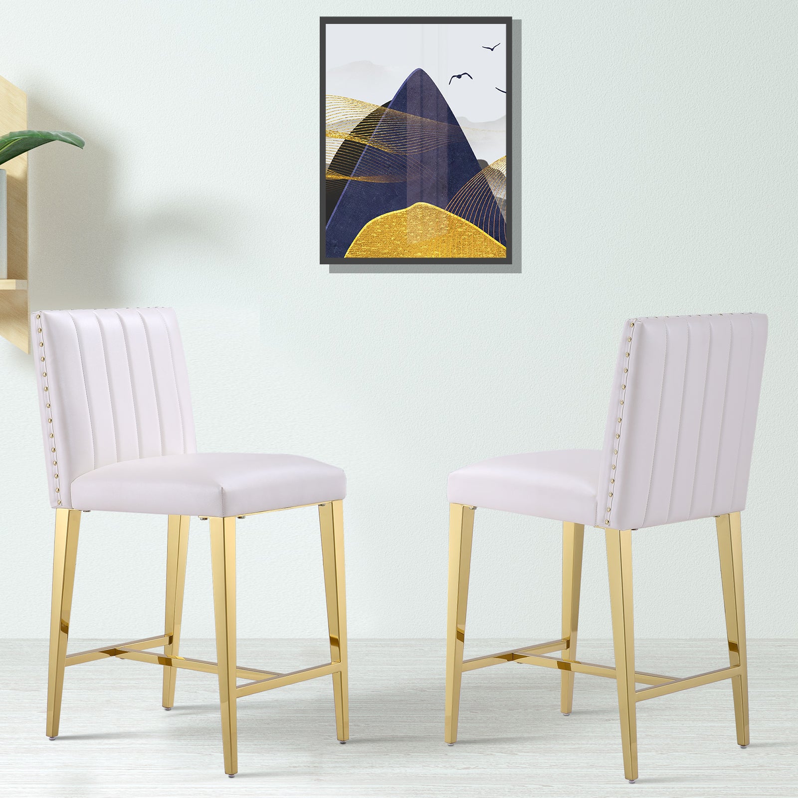 Counter Height Bar Stools | White Faux Leather | 24.8-Inch Height