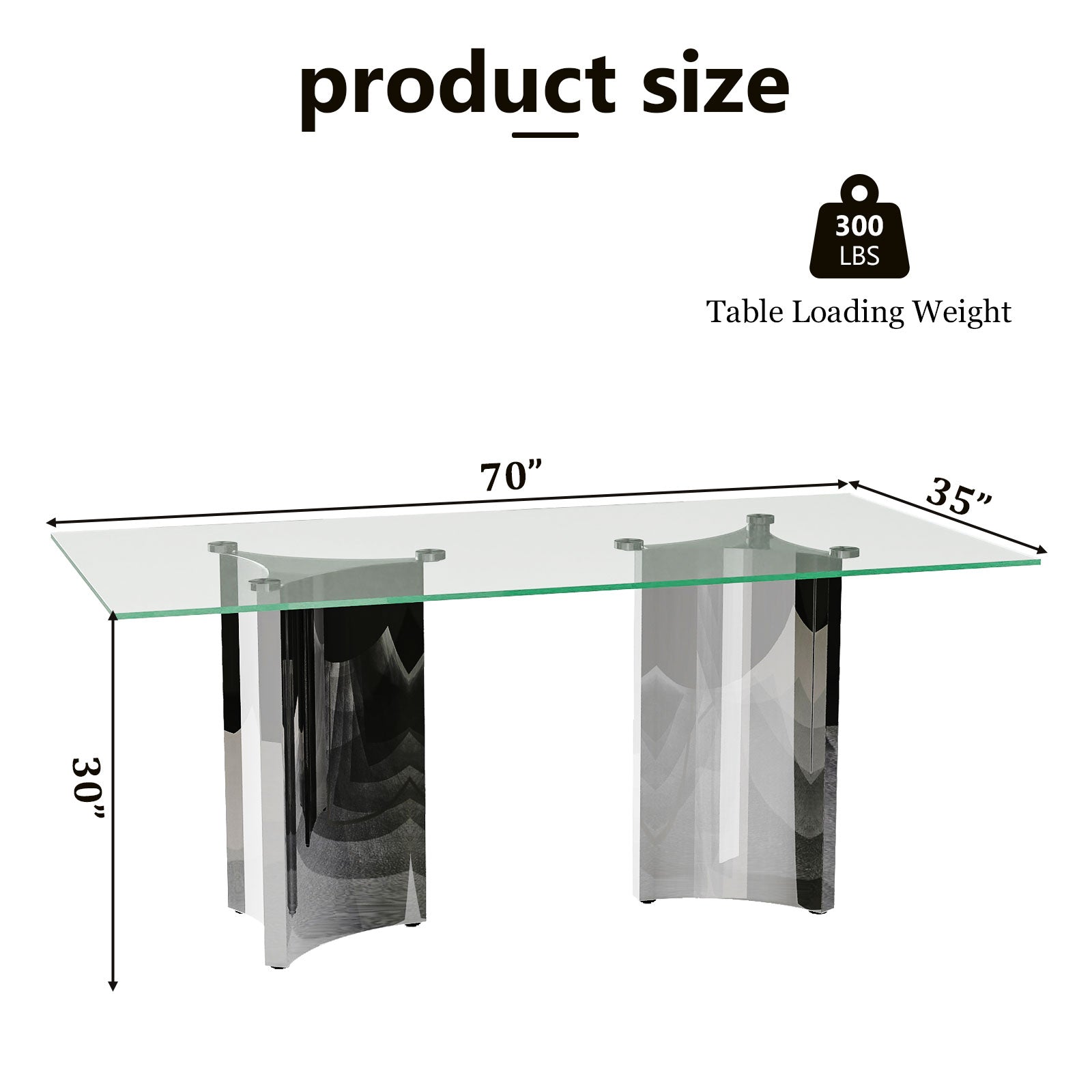 70" Glass Dining Table | Triangle Base Dining Table Table for 4-6 | Stainless Steel Frame | T237