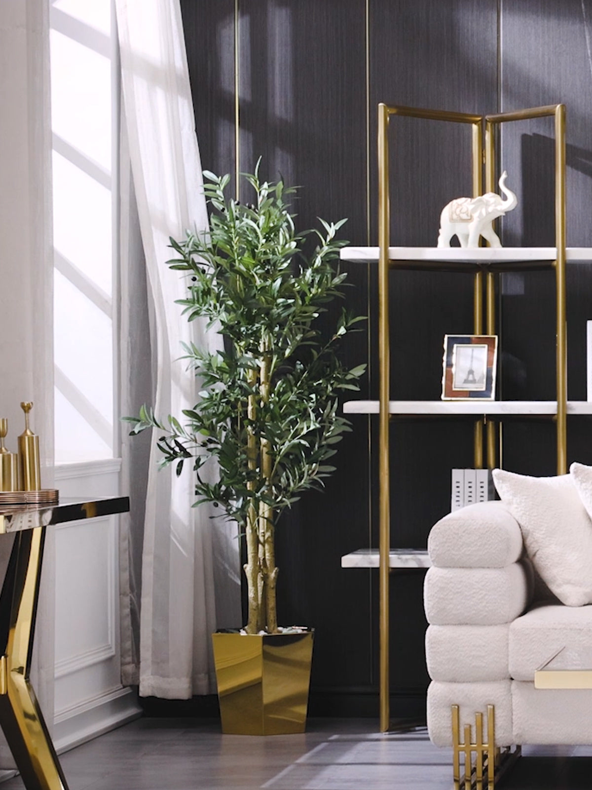 Artificial Olive Tree set of 2 | 5ft | Gold metal pot | A102