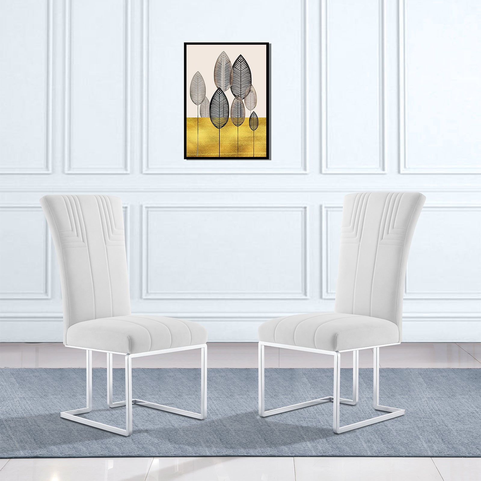 Off white Velvet dining chairs | Metal Sled Base| C118