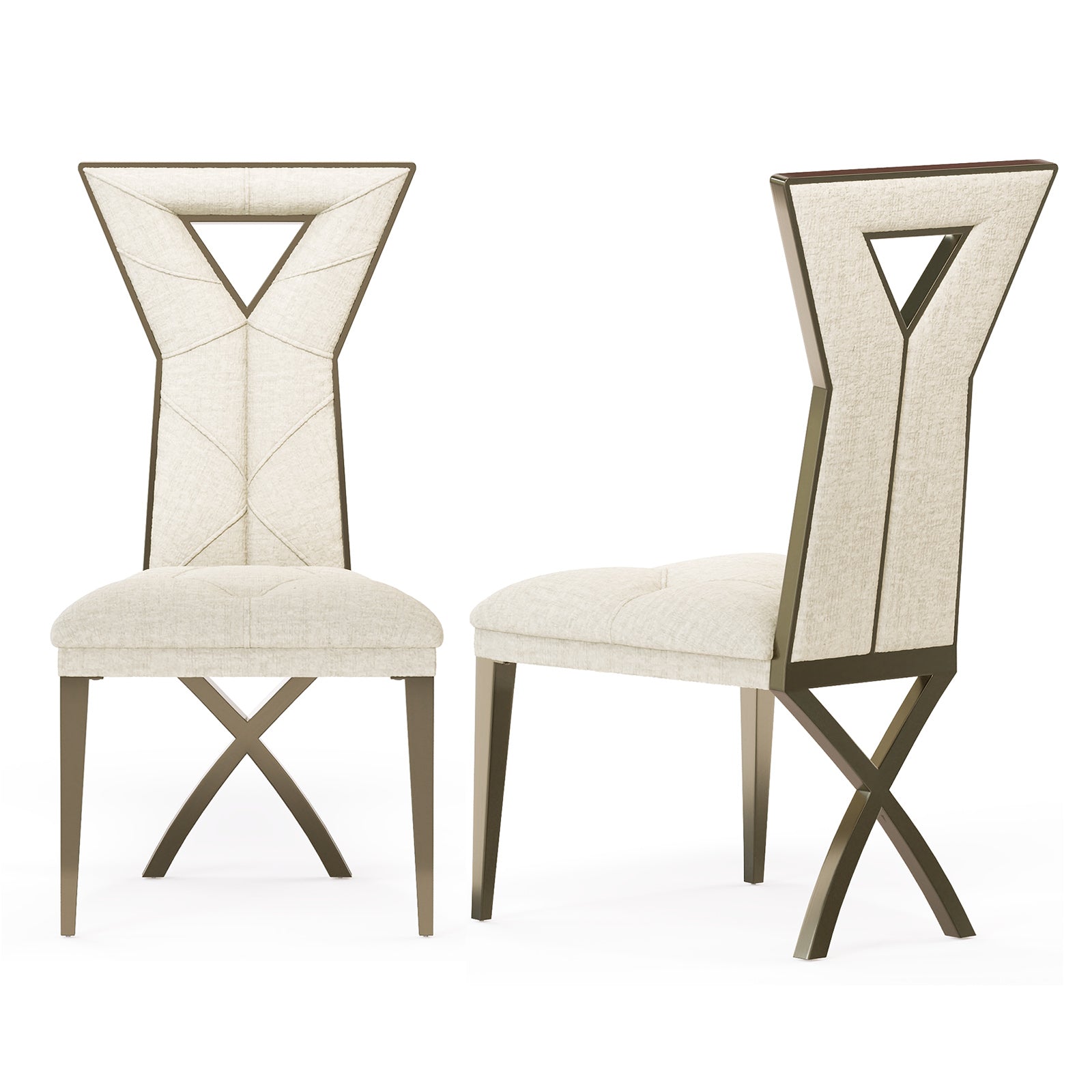 Off White and Brushed Gold Dining Chairs | Chenille Dining Chairs | X-shaped Polished Leg | C184