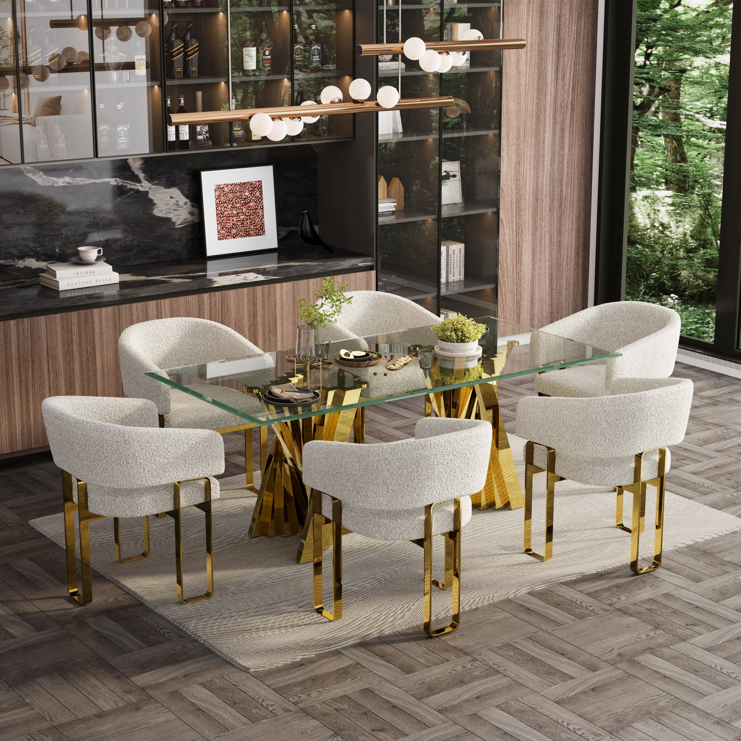 AUZ Luxury Arm Chairs | Boucle Dining Room Chairs | Polished Stainless Steel Legs | C185