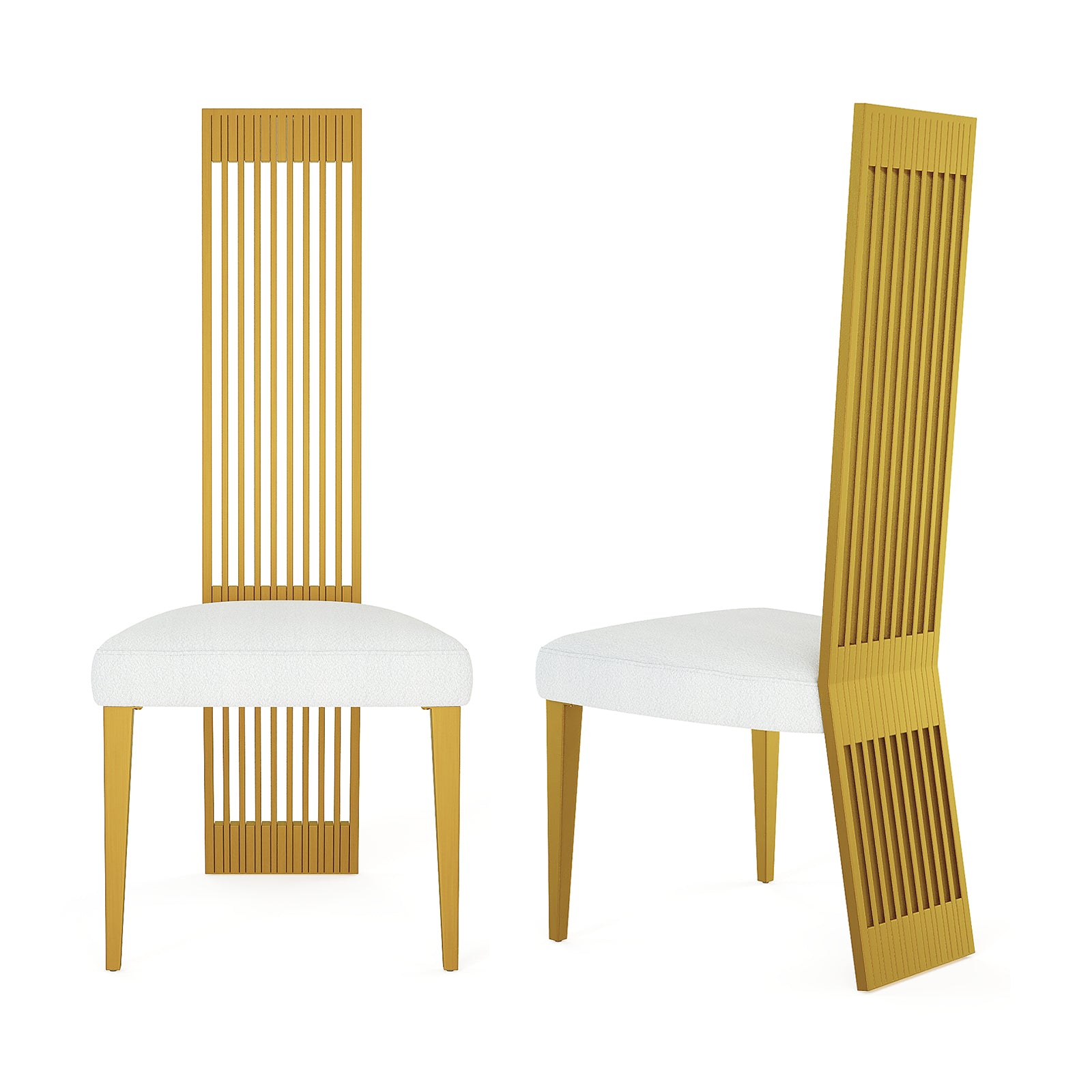 White and Brushed Gold Dining Chairs | Boucle Dining Chairs | Polished Straight legs | C180