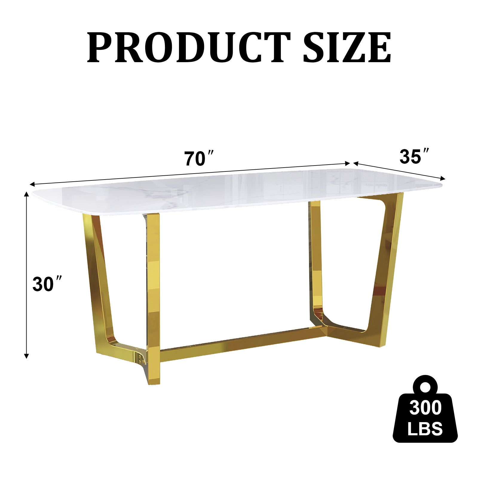 70" White Dining Table | Sintered Stone Dining Room Table for 4-6 | Gold Polished Frame | T234