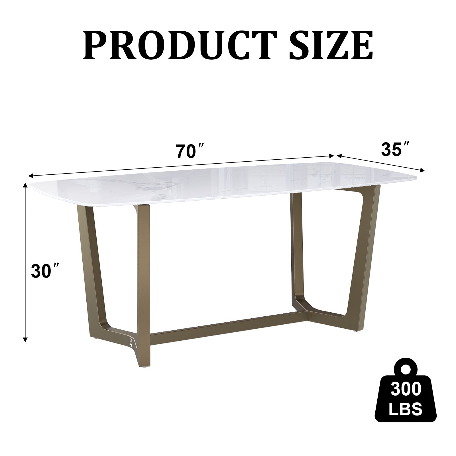 70" White Dining Table | Sintered Stone Dining Room Table for 4-6 | Brass Frame | T236