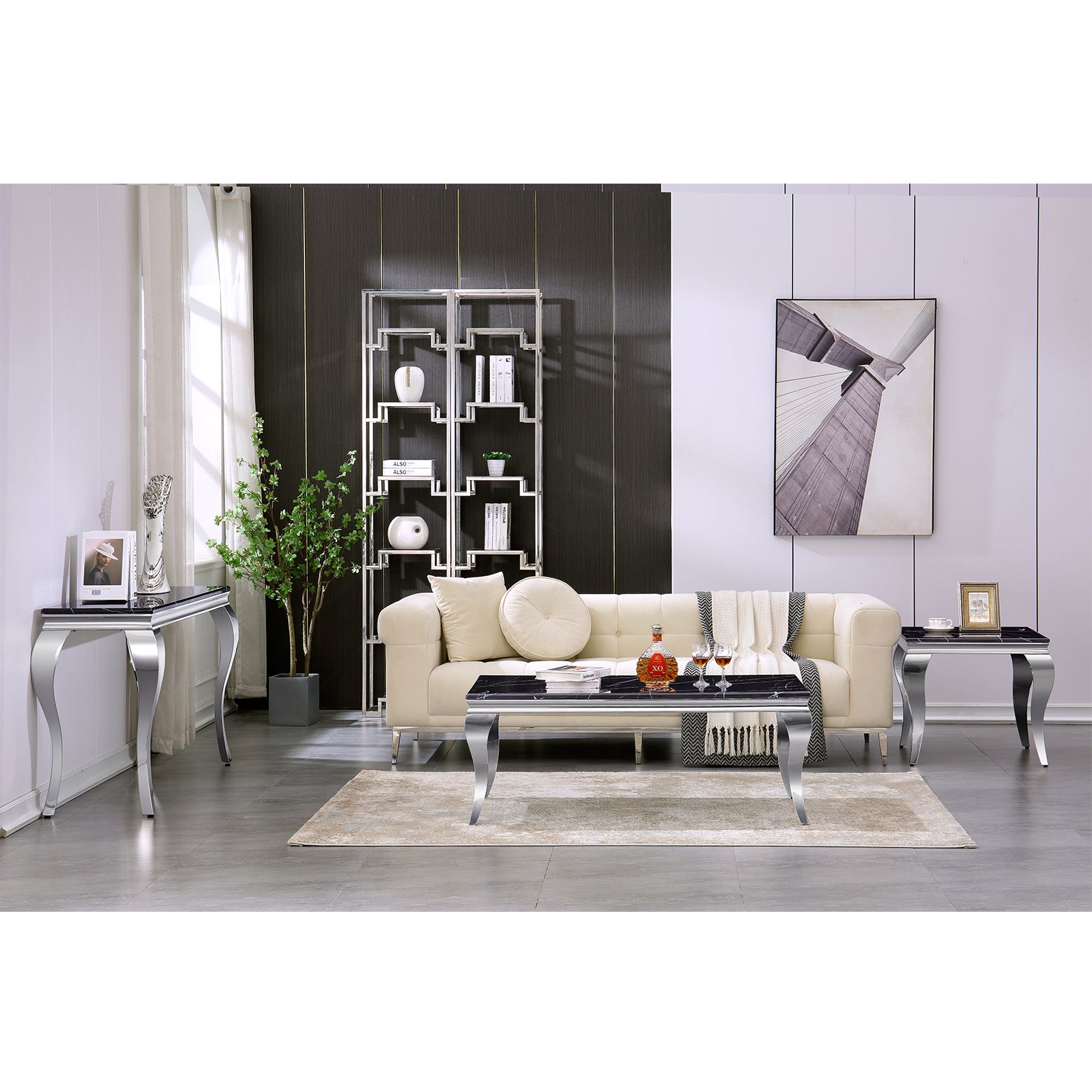 Black End Table with Stainless Steel Legs | E410
