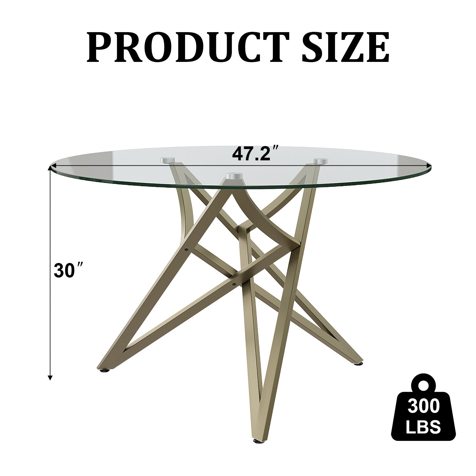 Round Dining Table | 47" Brushed Gold Glass Dining Table | Stable triangle structure | T231