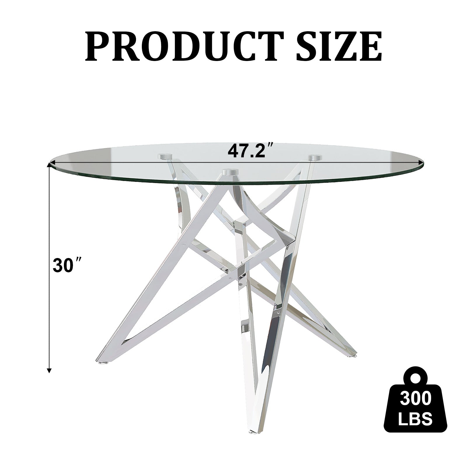 Round Dining Table | 47" Silver Glass Dining Table | Stable triangle structure | T230