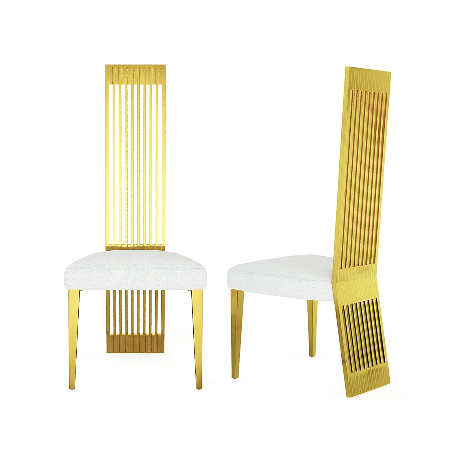 White and Gold Dining Chairs | Boucle Dining Chairs | Polished Straight legs | C179