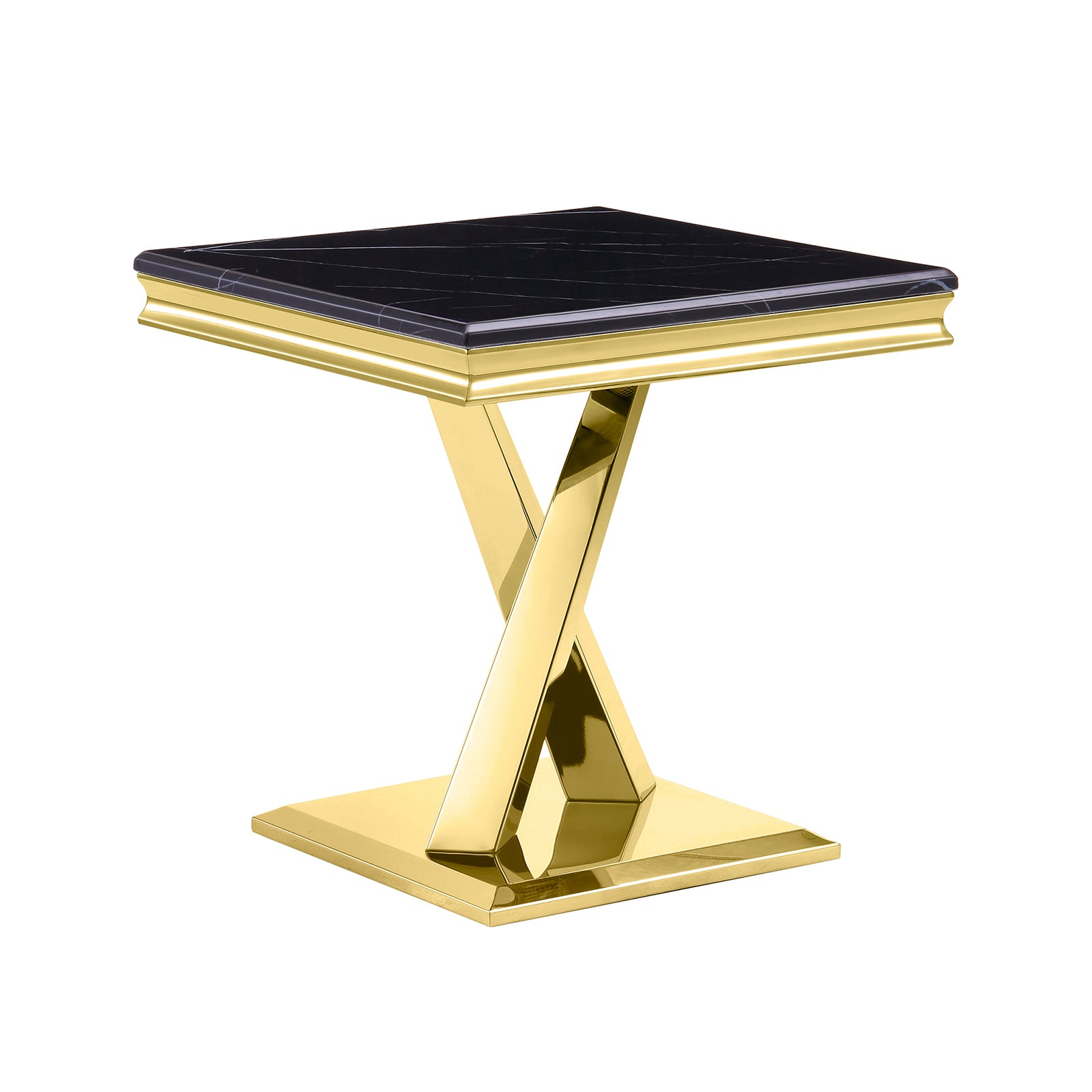 Black End Table with gold x base | E404