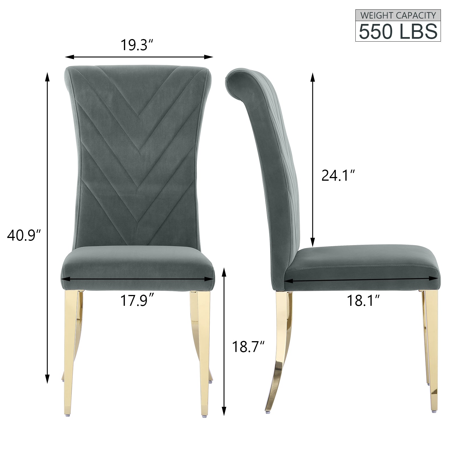 Gray velvet dining chairs | High Rolled Back | Gold metal legs | C169