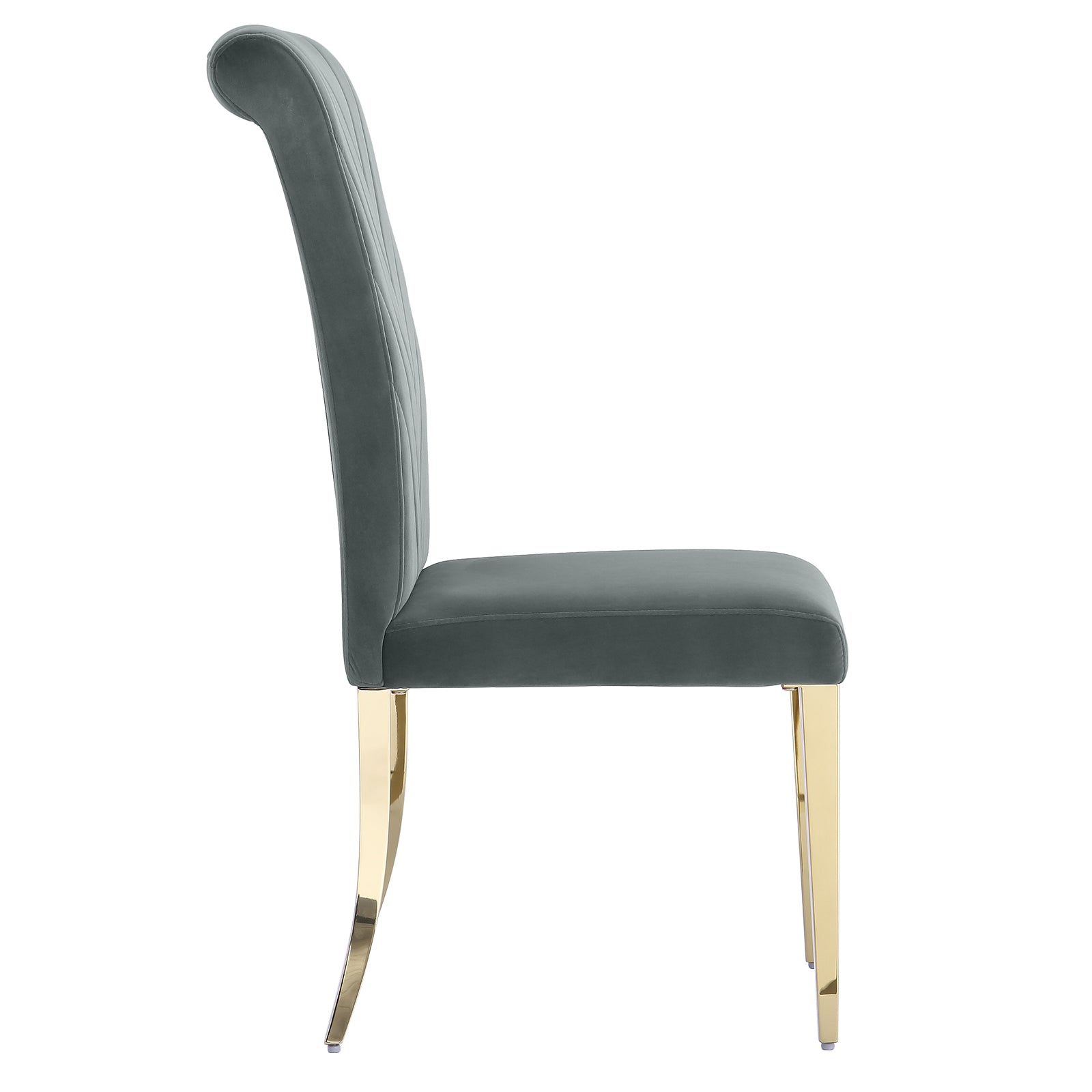 Gray velvet dining chairs | High Rolled Back | Gold metal legs | C169