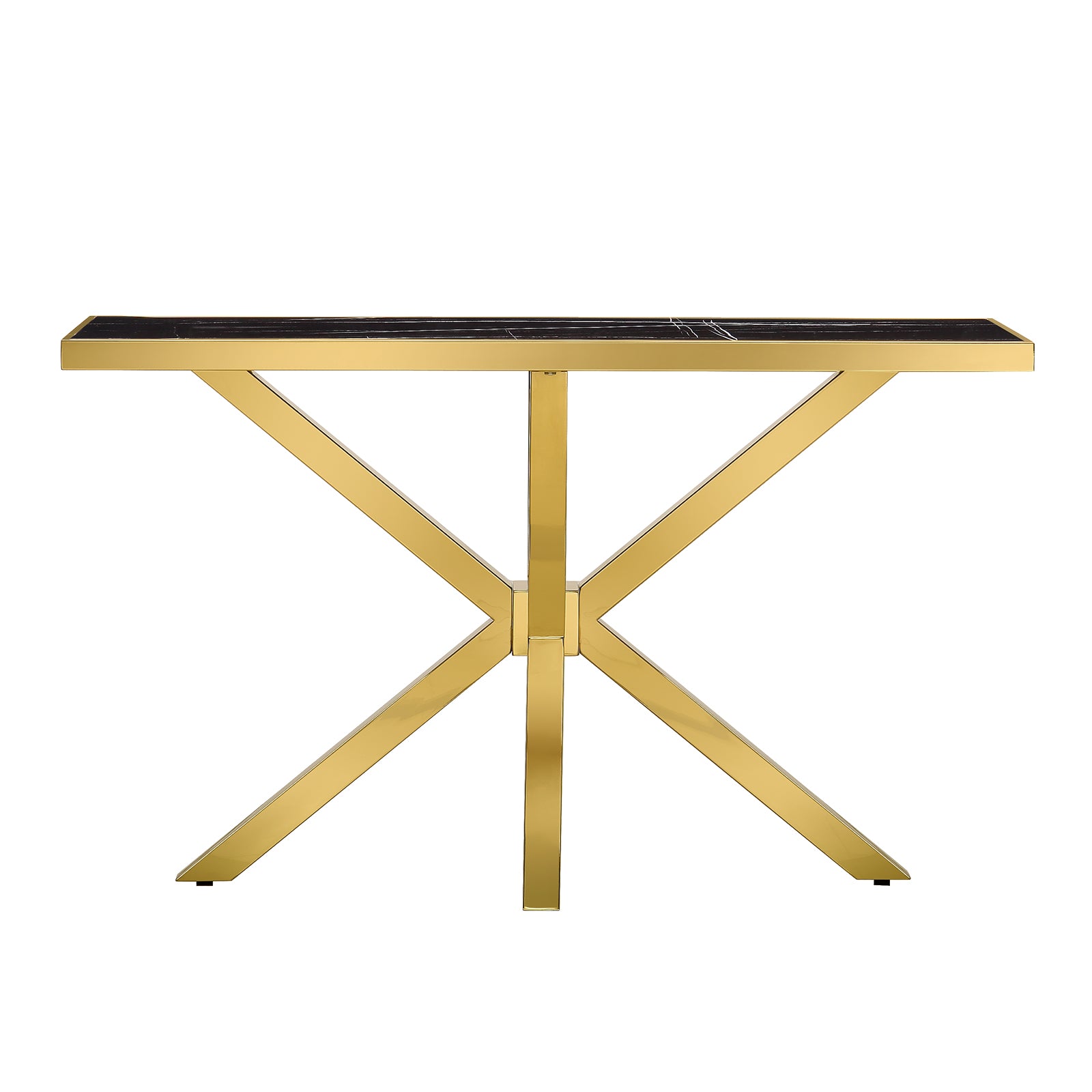 Black Gold Sofa Table with Metal Cross Legs | S516