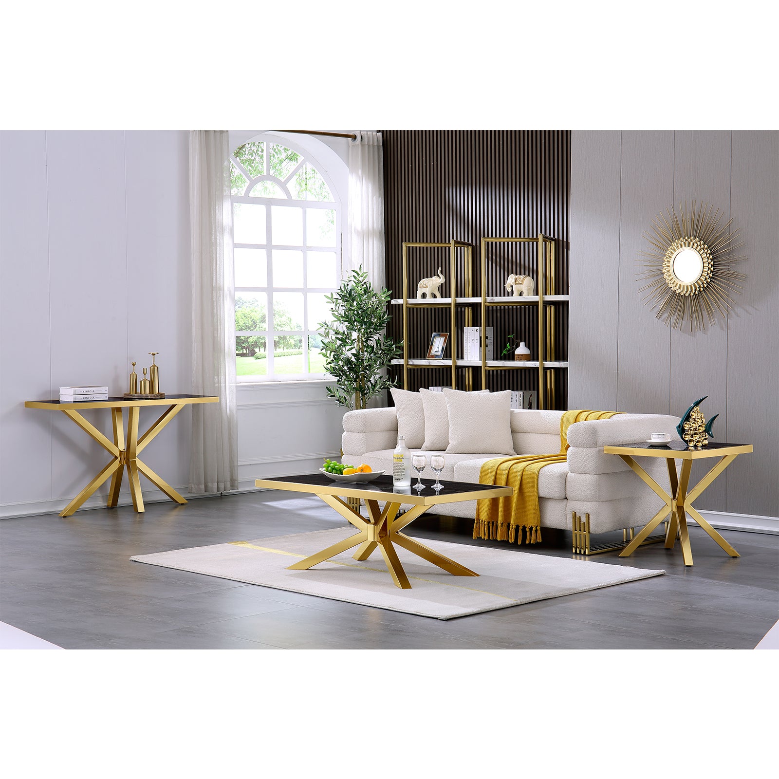 Black and Gold Living room table Set | Metal X Base | L215