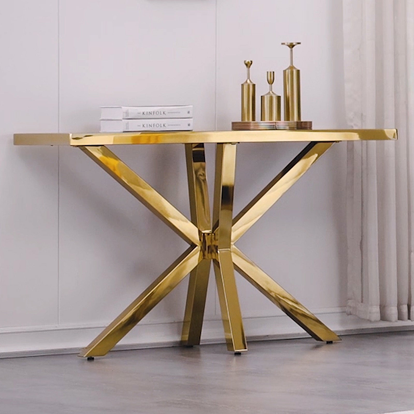 Black Gold Sofa Table with Metal Cross Legs | S516